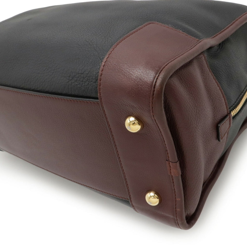 Loewe Black Brown Leather Boston Bag Handbag (Pre-Owned)