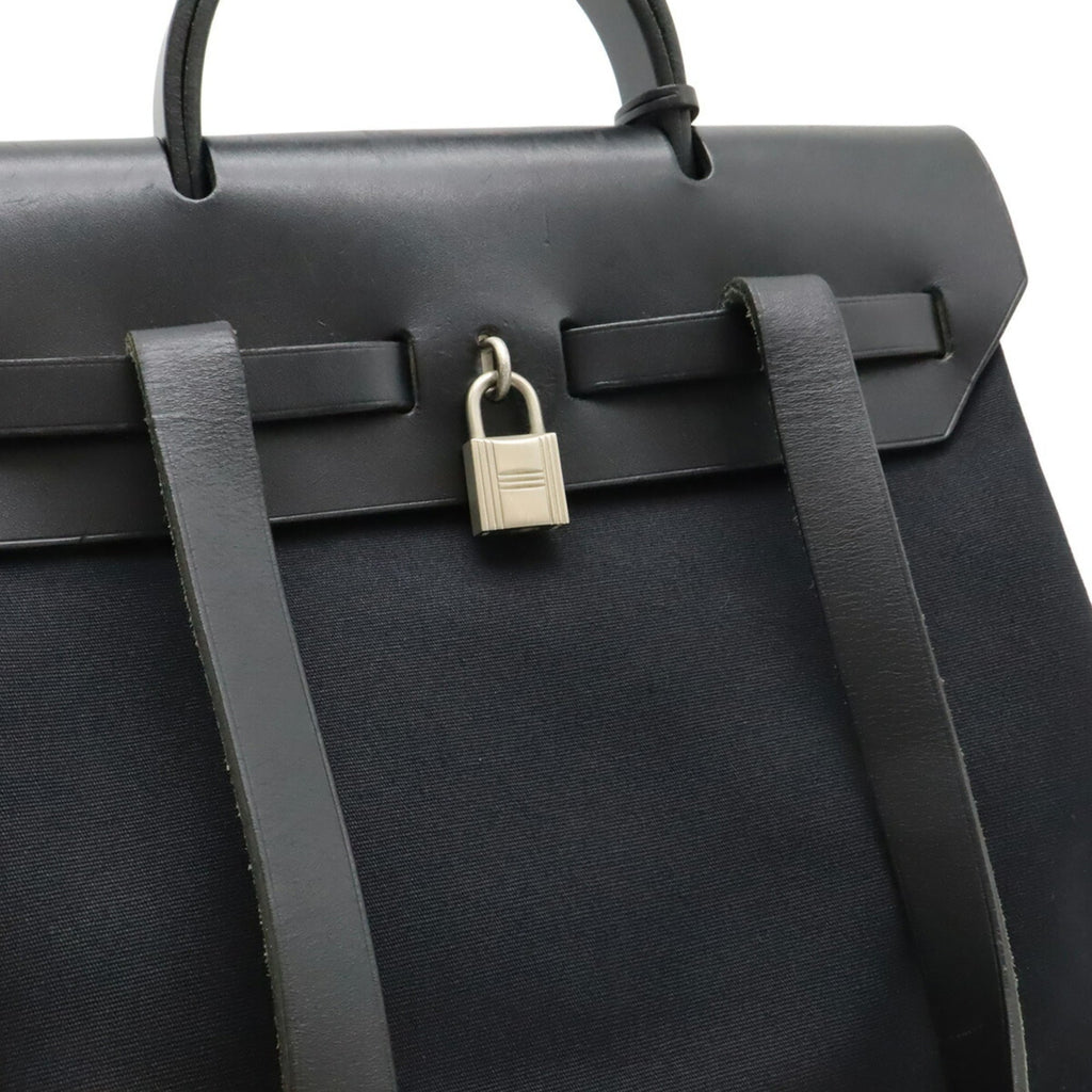 Hermes Black Toile Officier Leather Backpack Handbag (Pre-Owned)
