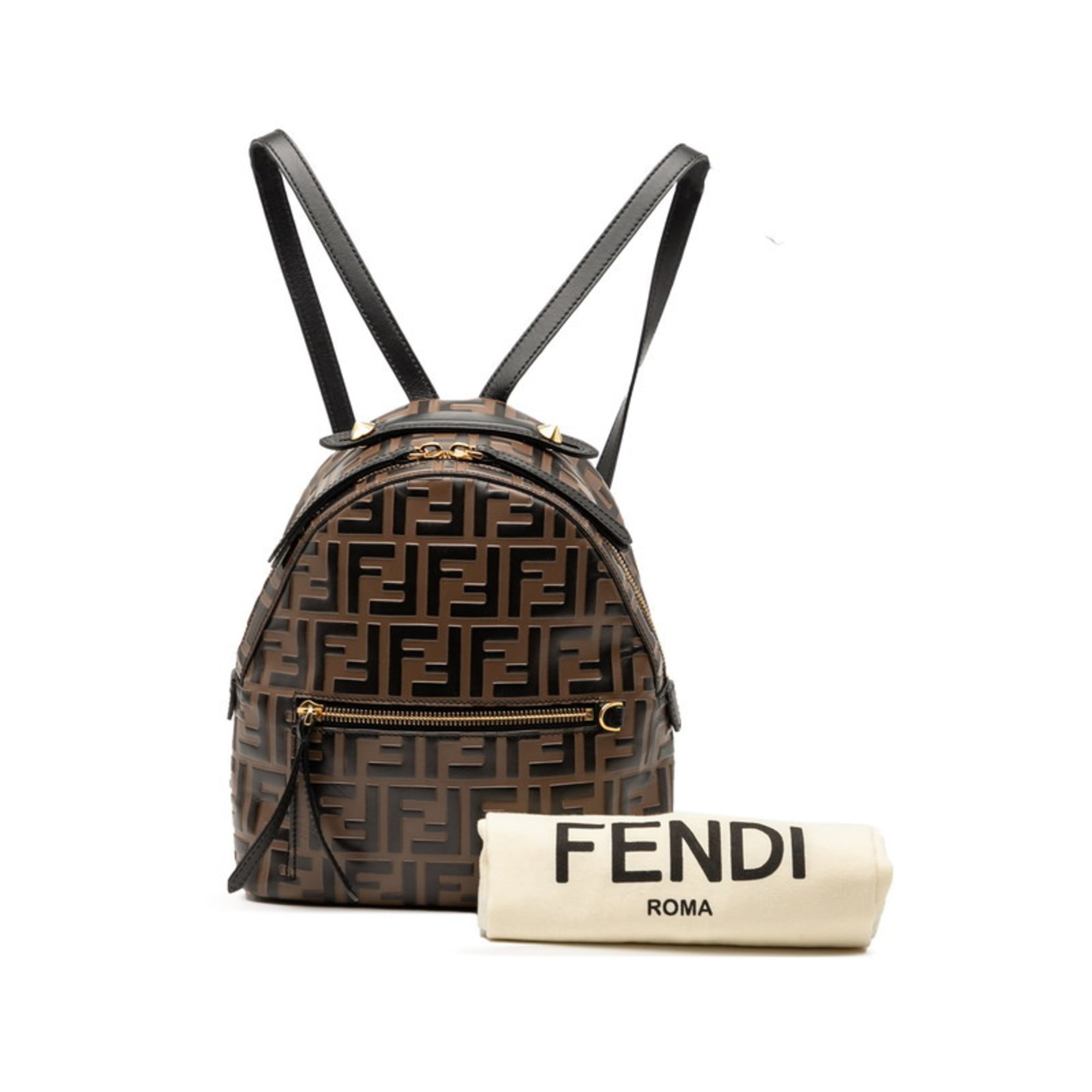 Fendi Black Brown Leather Backpack (Pre-Owned)