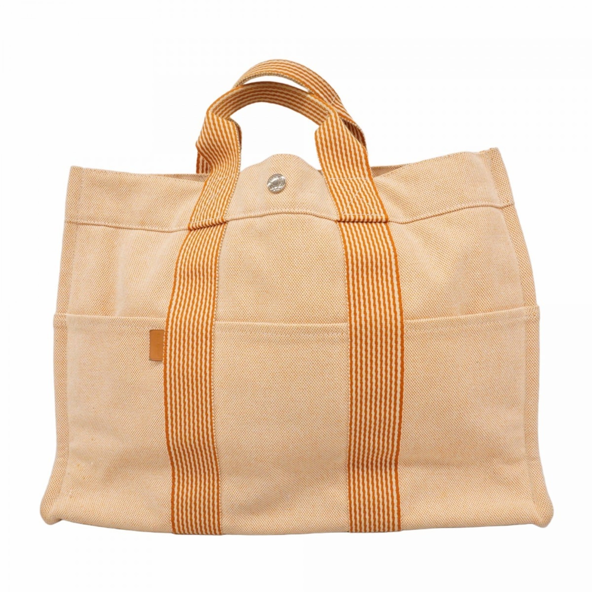 Hermes Orange White Canvas Tote Bag (Pre-Owned)