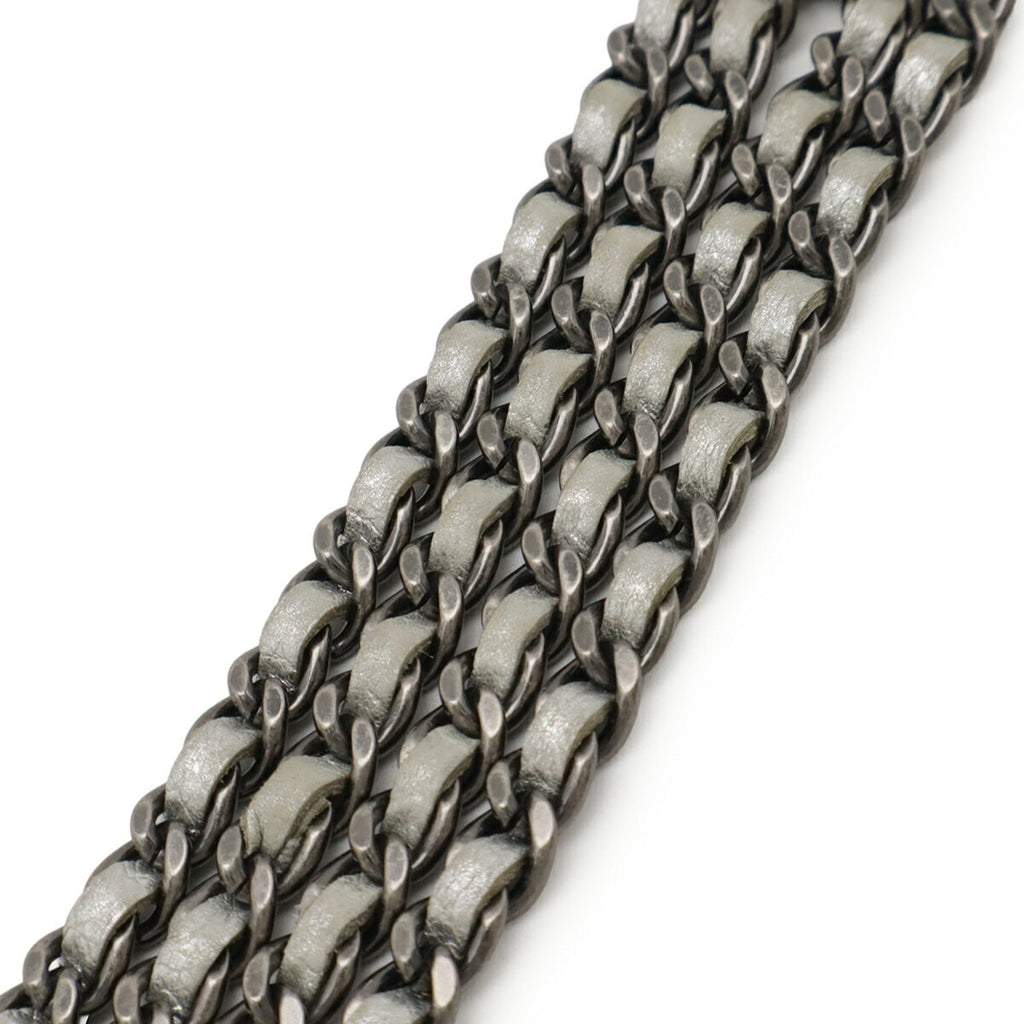 Chanel Chevron (V Stitch) Metallic Silver Leather Chain/Shoulder Wallet (Pre-Owned)