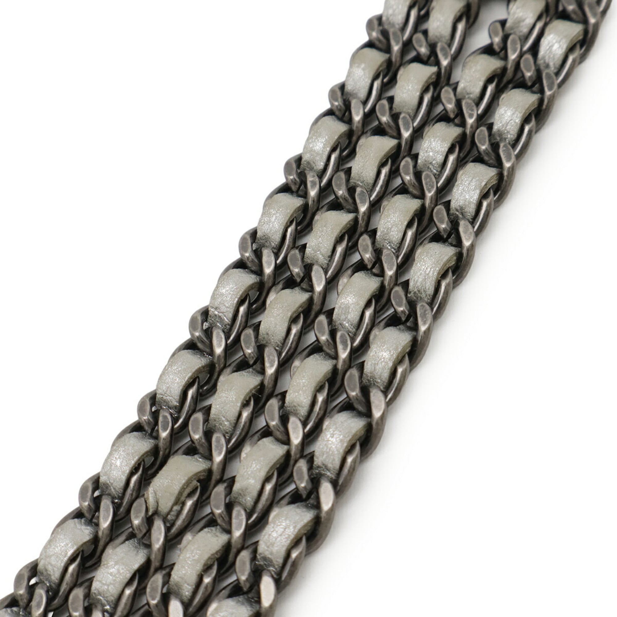 Chanel Chevron (V Stitch) Metallic Silver Leather Chain/Shoulder Wallet (Pre-Owned)