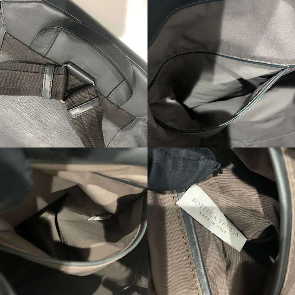 Bottega Veneta Intrecciato Gray Leather Backpack (Pre-Owned)