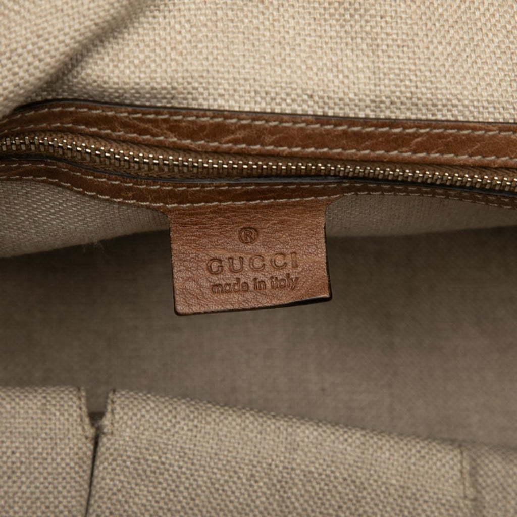 Gucci Brown Multi-Color Leather Straw Tote Bag (Pre-Owned)