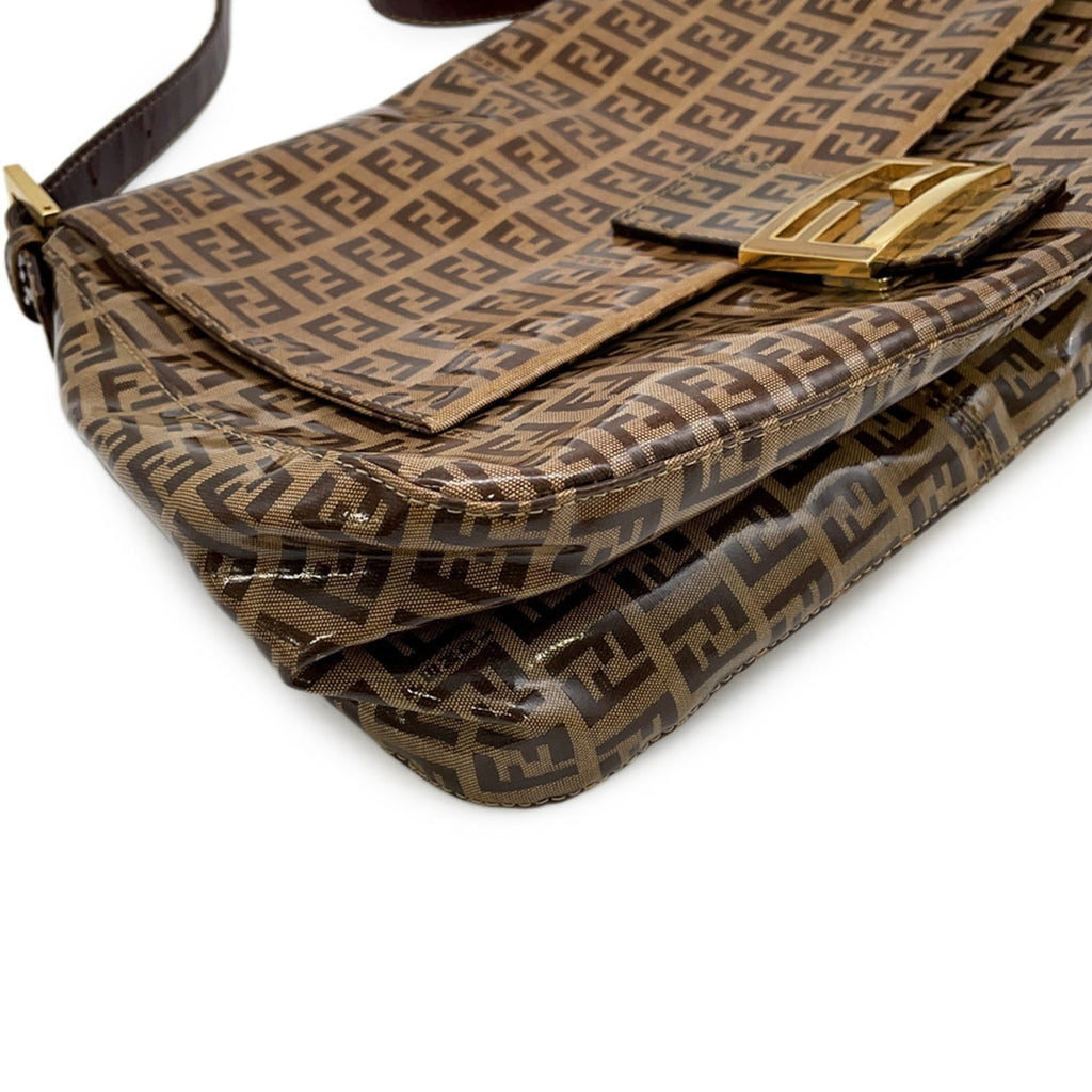 Fendi Zucchino Brown Patent Leather Handbag (Pre-Owned)