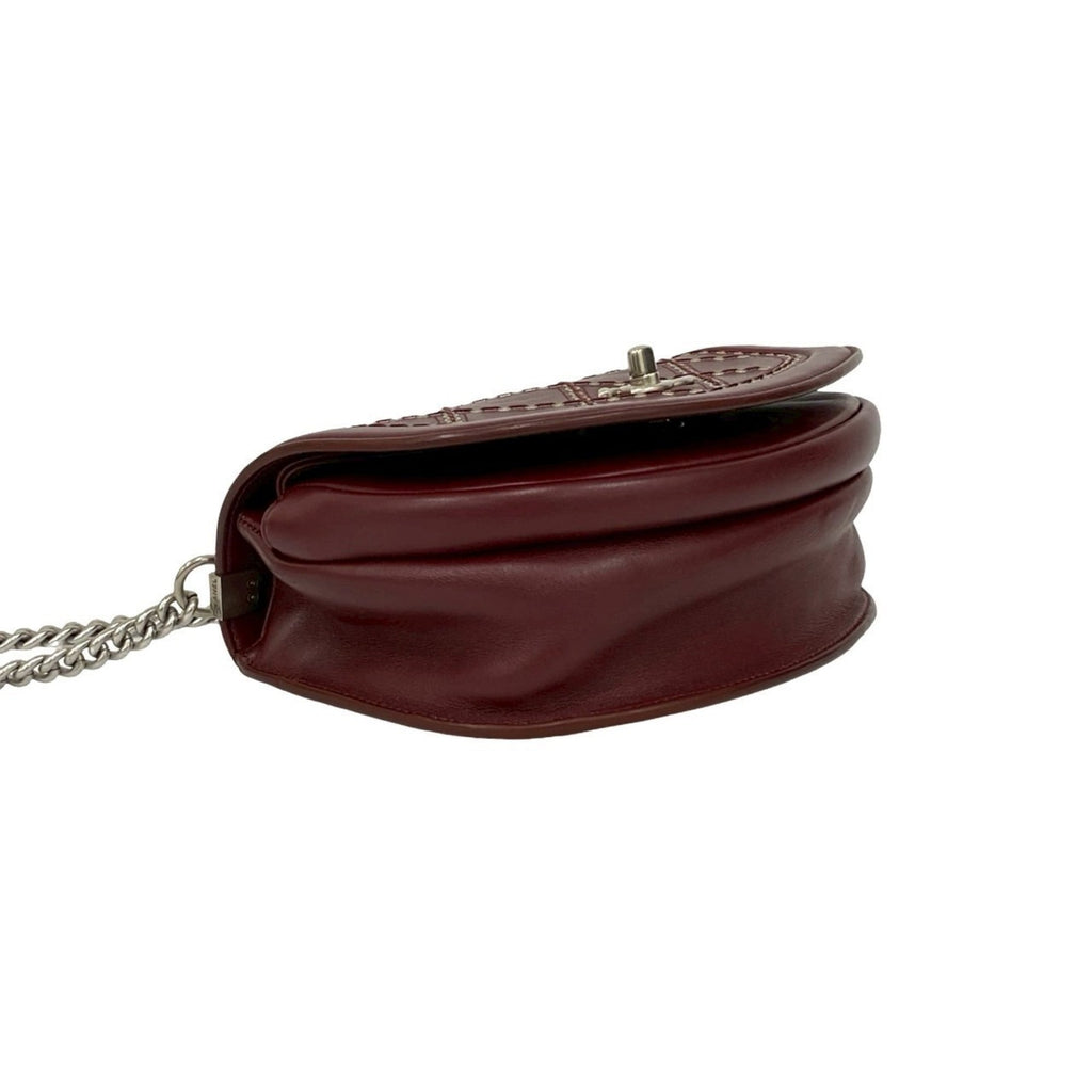 Chanel Red Color Wine Leather Pochette Shoulder Bag (Pre-Owned)
