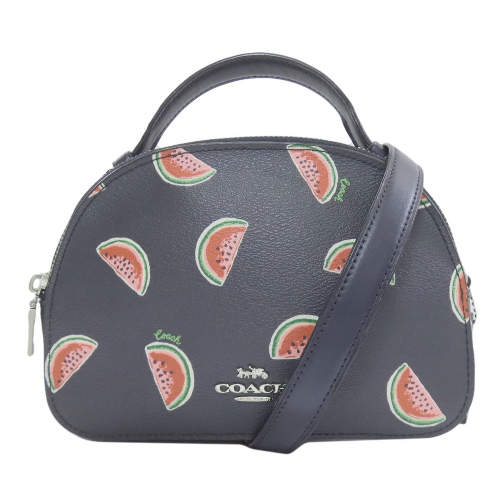 Coach Navy Black Leather Handbag (Pre-Owned)