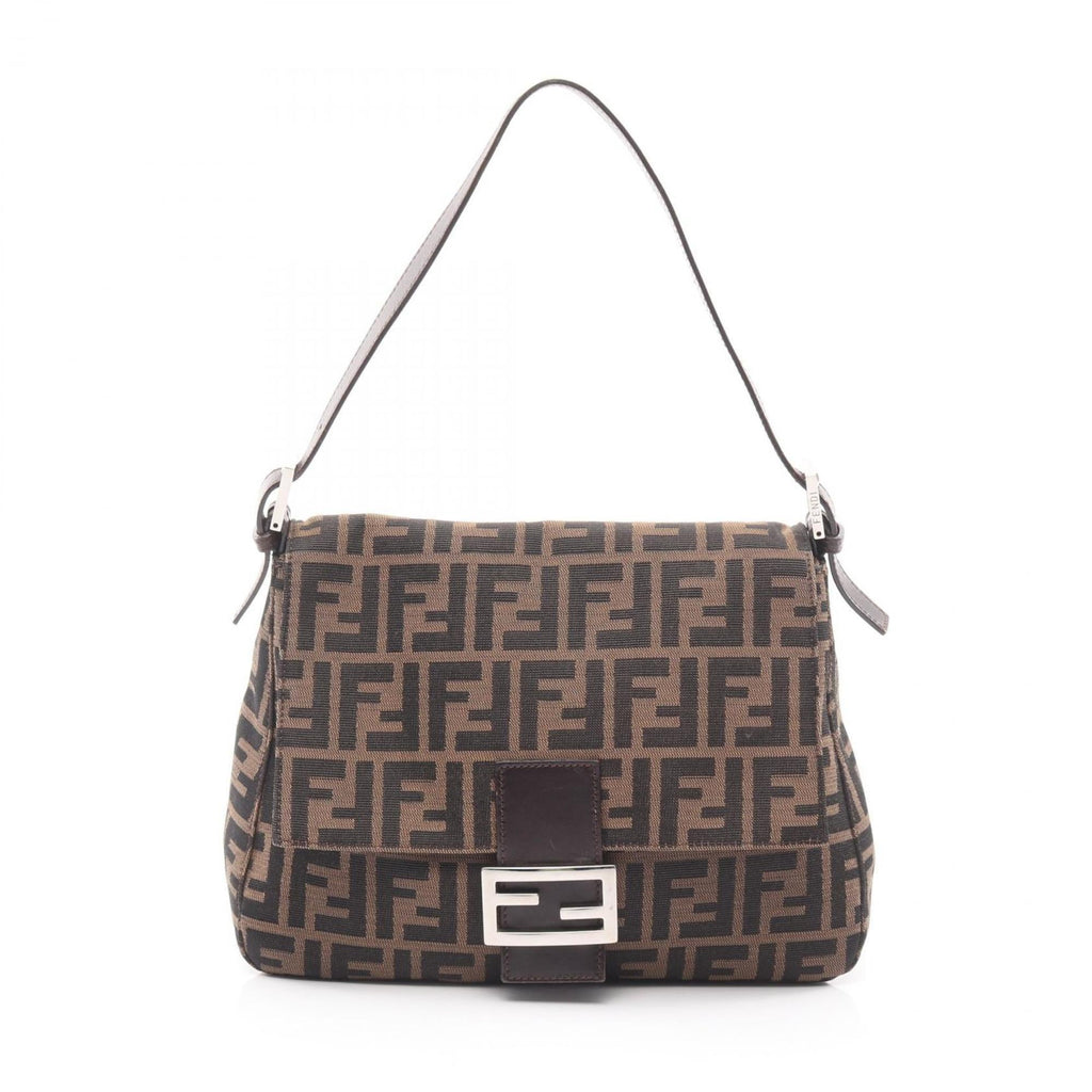 Fendi Black Brown Canvas Leather Shoulder Bag (Pre-Owned)