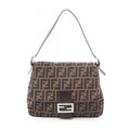 Fendi Black Brown Canvas Leather Shoulder Bag (Pre-Owned)