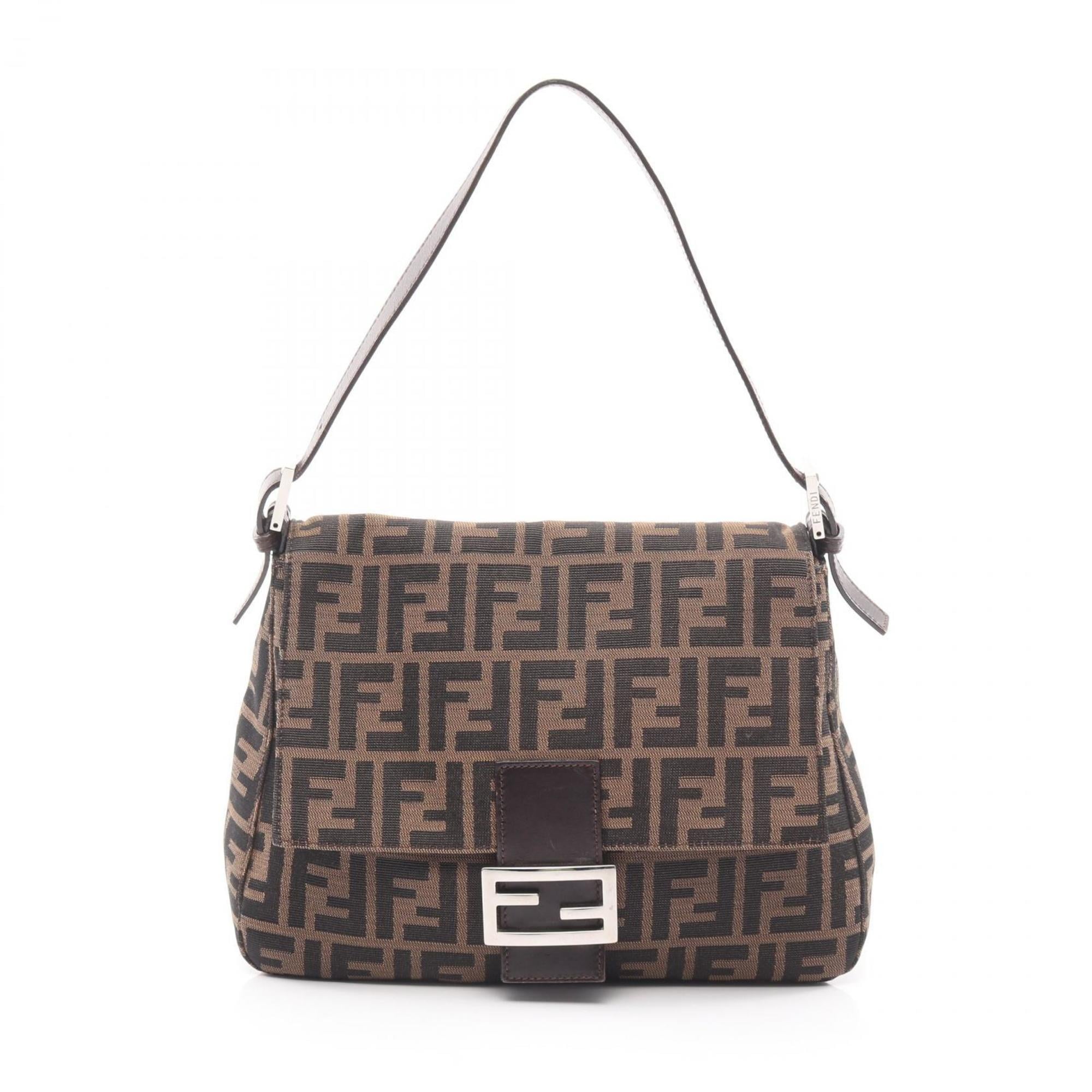 Fendi Black Brown Canvas Leather Shoulder Bag (Pre-Owned)