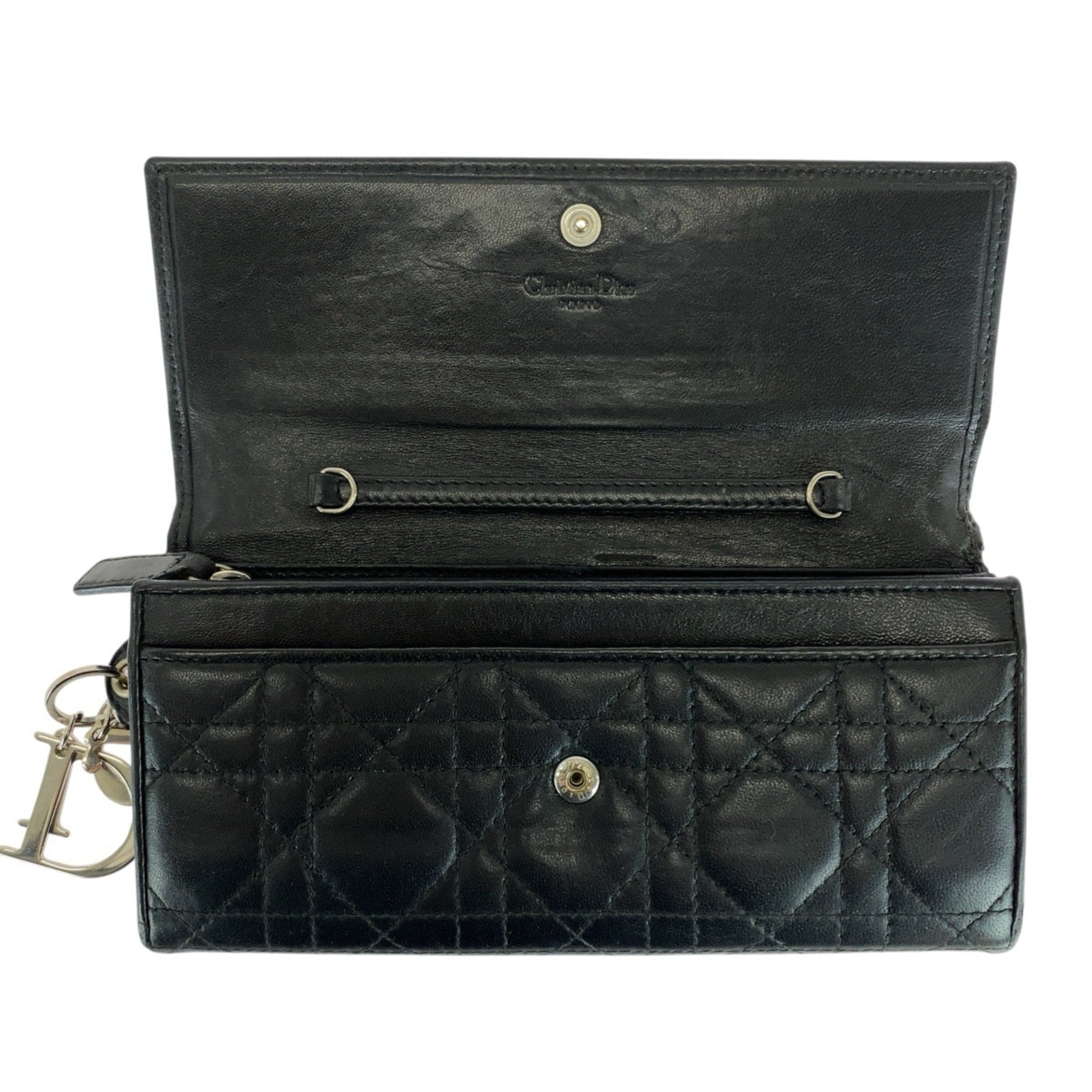 Christian Dior Black Leather Long Wallet (Bi-Fold) (Pre-Owned)