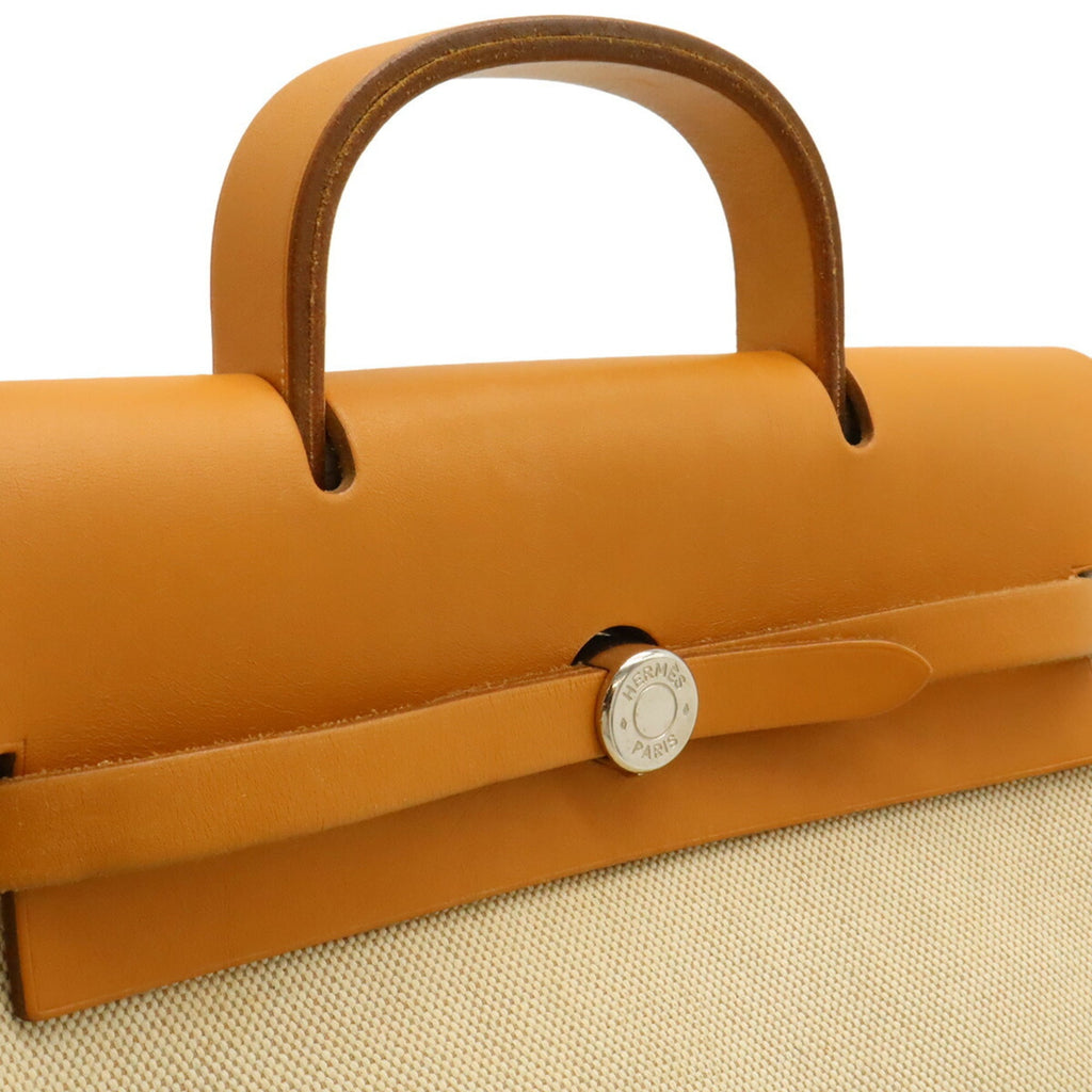 Hermes Brown Light Brown Natural Toile Officier Leather Backpack Handbag (Pre-Owned)