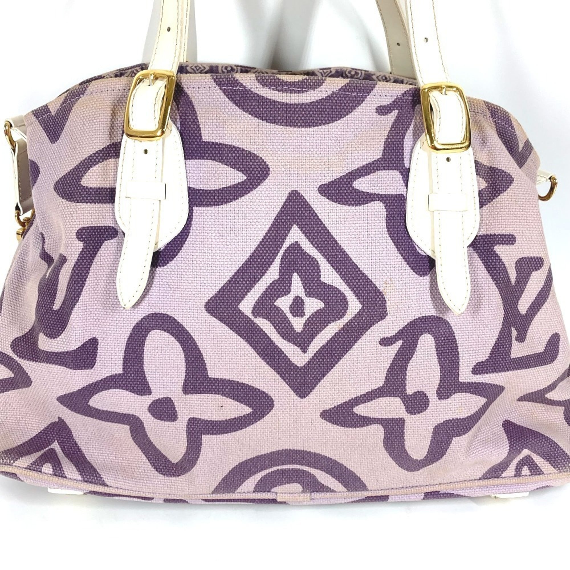 Louis Vuitton Lilac Purple White Canvas Leather Shoulder Bag Tote Bag (Pre-Owned)