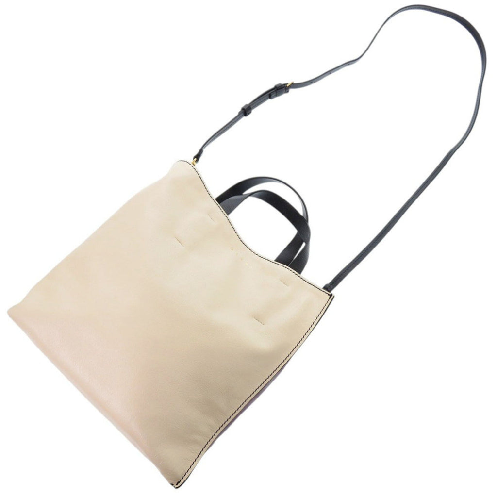 Marni Beige Black Purple Leather Tote Bag (Pre-Owned)
