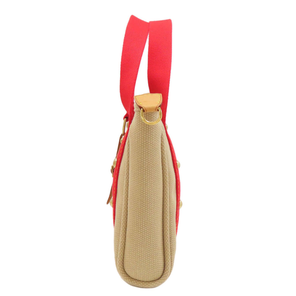 Louis Vuitton Beige Red Color Canvas Handbag (Pre-Owned)
