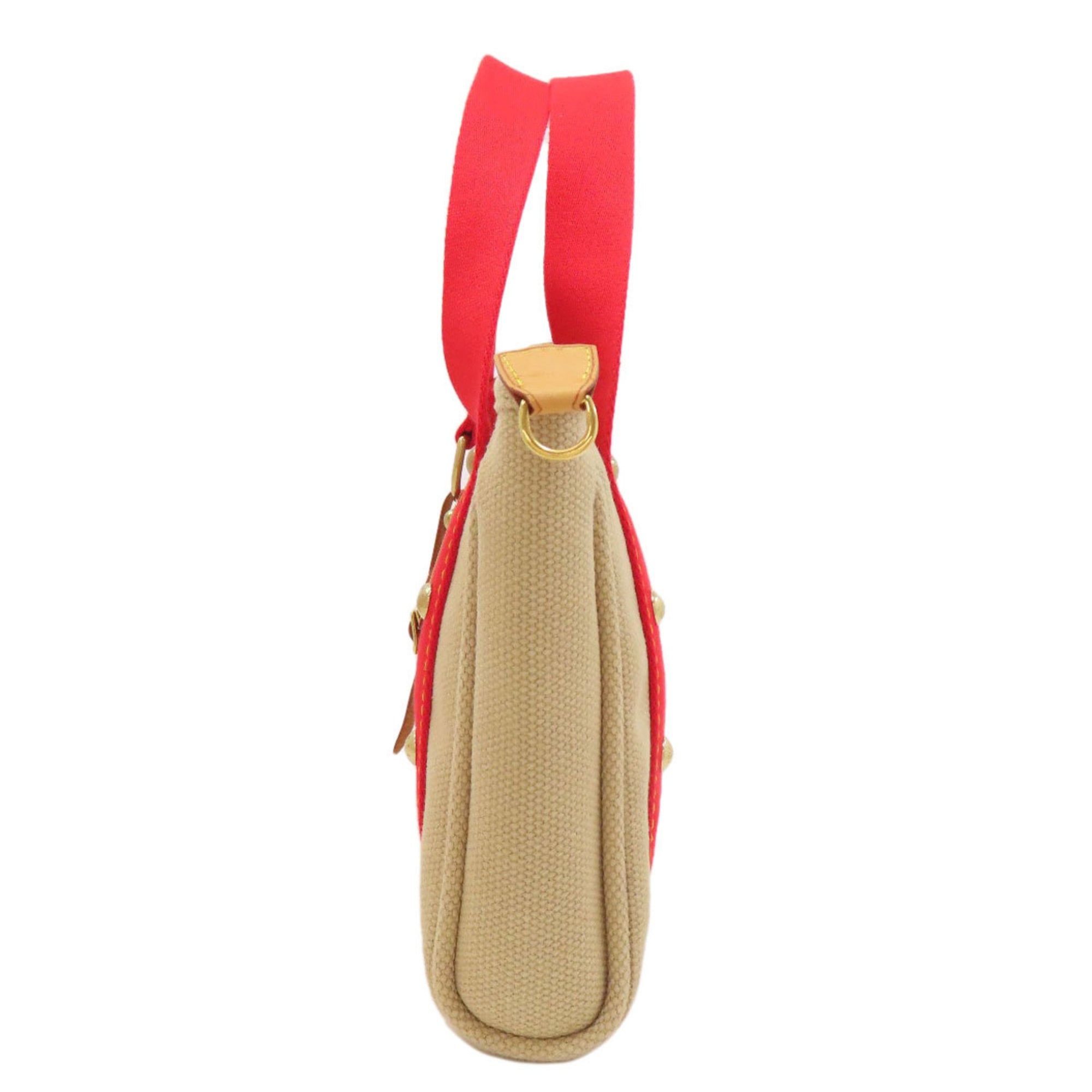 Louis Vuitton Beige Red Color Canvas Handbag (Pre-Owned)