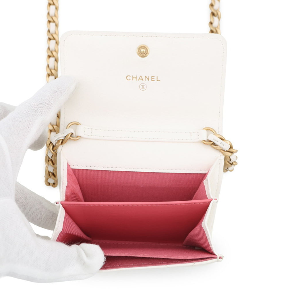 Chanel White Leather Chain/Shoulder Wallet (Pre-Owned)