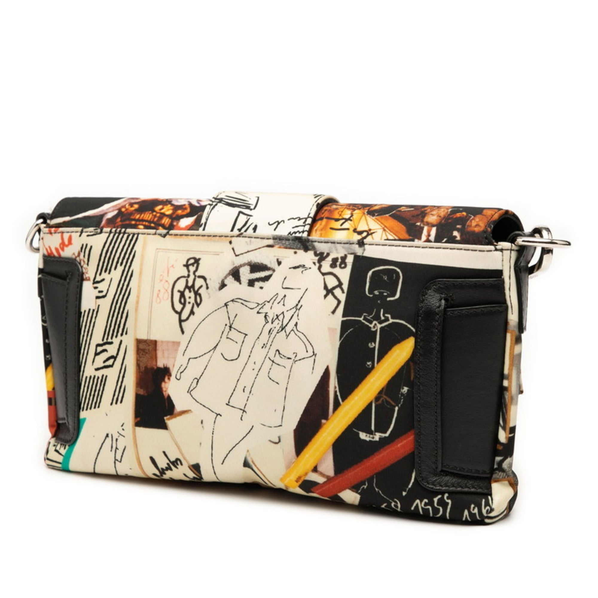 Fendi Black Ivory Multi-Color Nylon Leather Shoulder Bag (Pre-Owned)