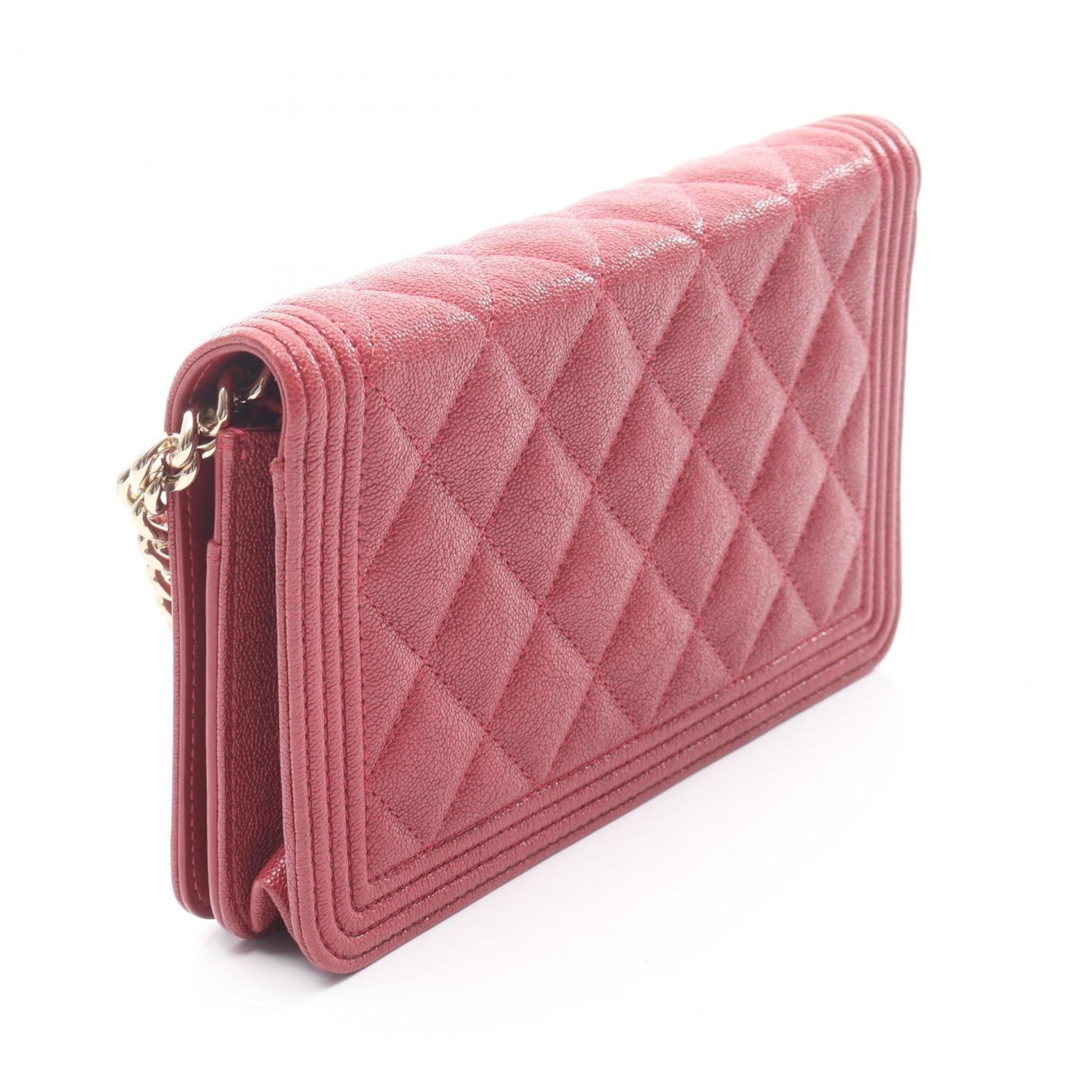 Chanel Red Color Grained Calfskin Shoulder Bag (Pre-Owned)