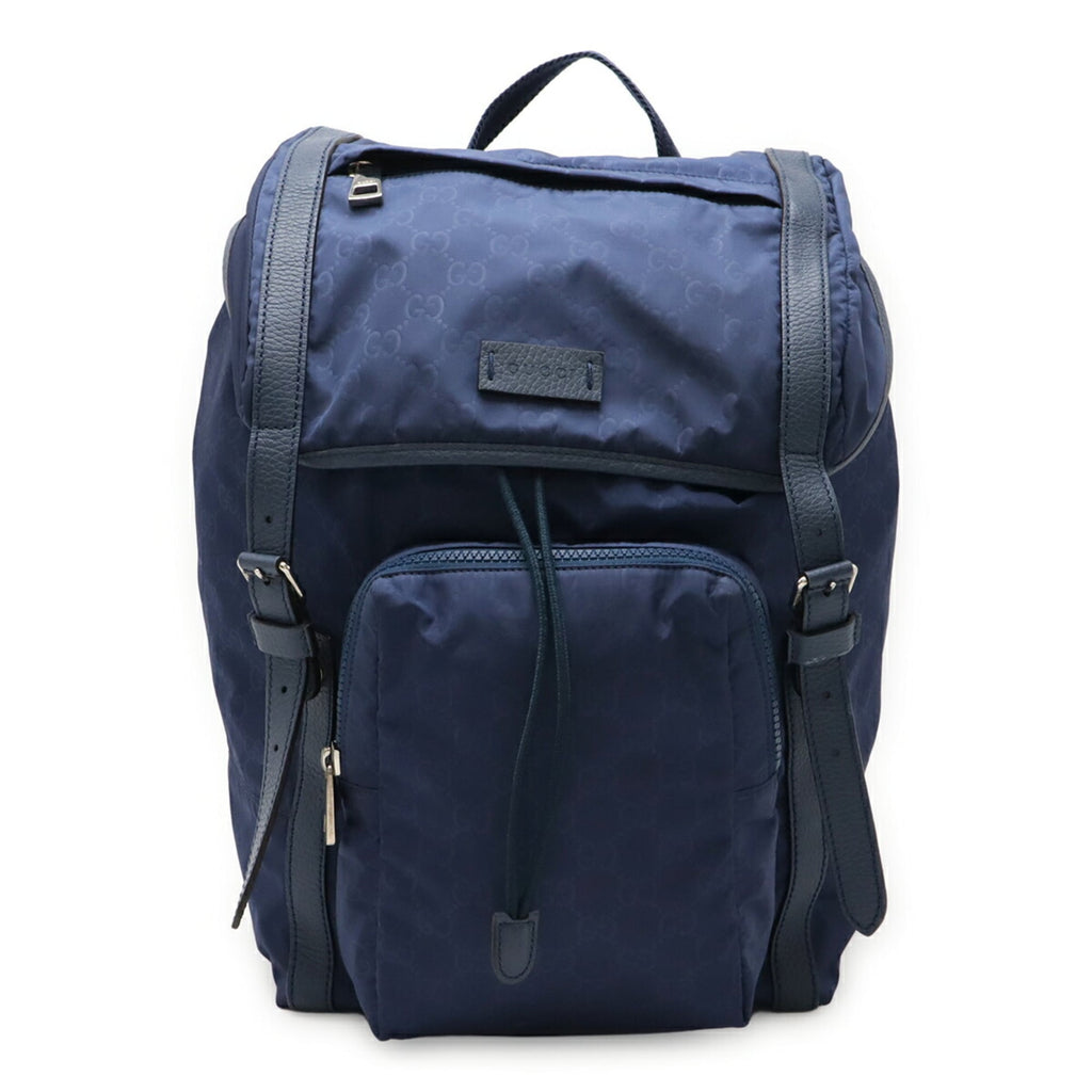 Gucci Navy Nylon Leather Backpack (Pre-Owned)