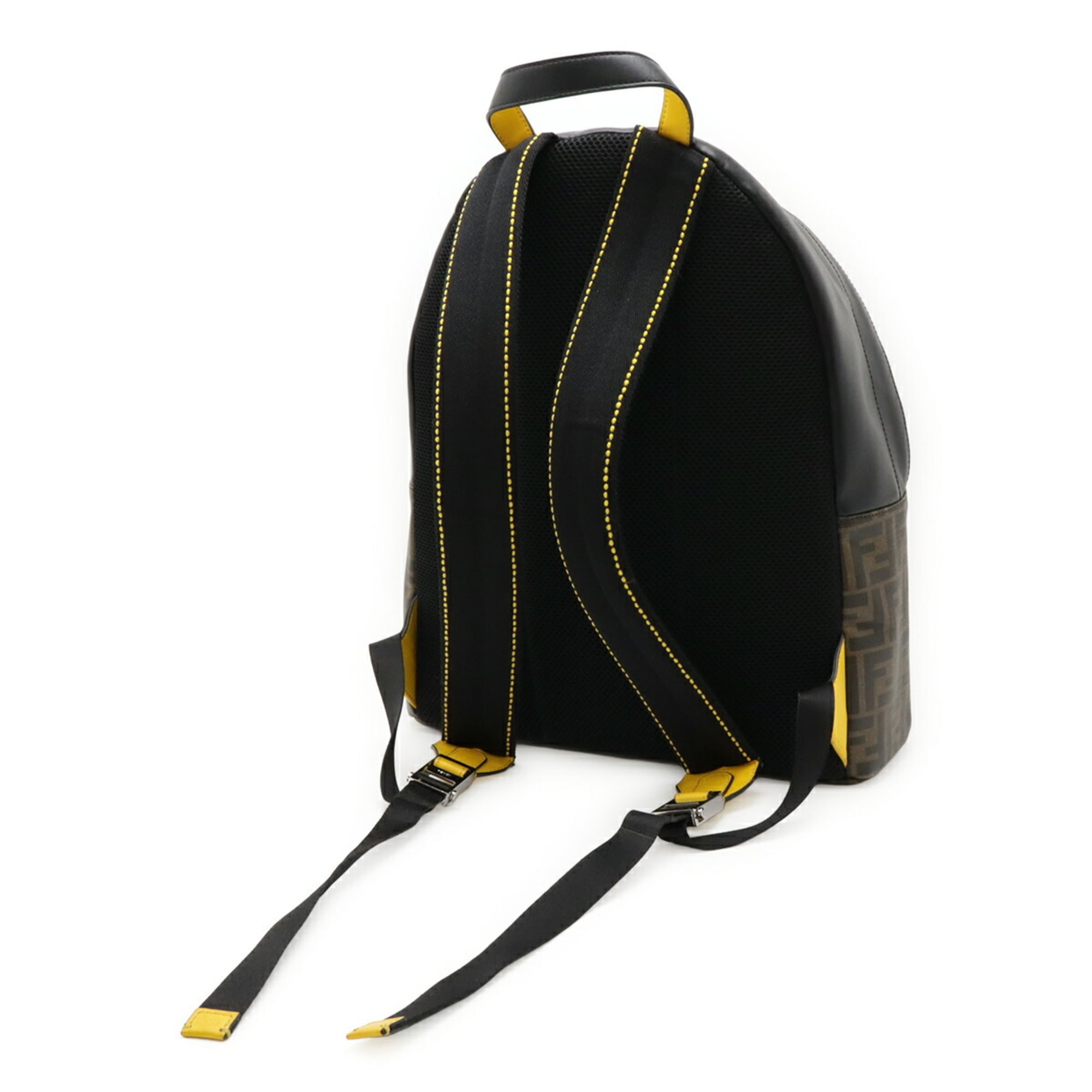 Fendi Zucca Black Khaki Brown Yellow Coated Canvas Leather Backpack (Pre-Owned)