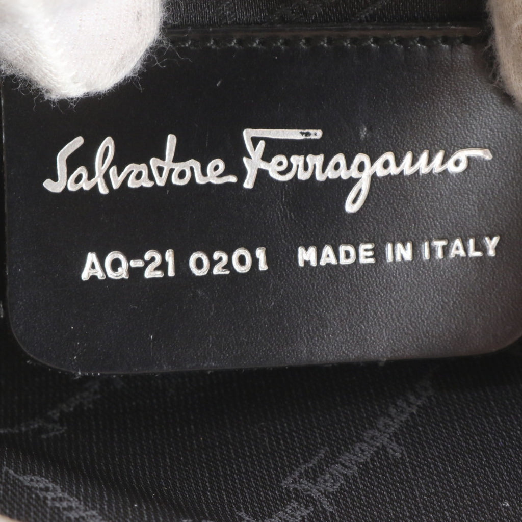 Salvatore Ferragamo Beige Black Leather Canvas Shoulder Bag (Pre-Owned)