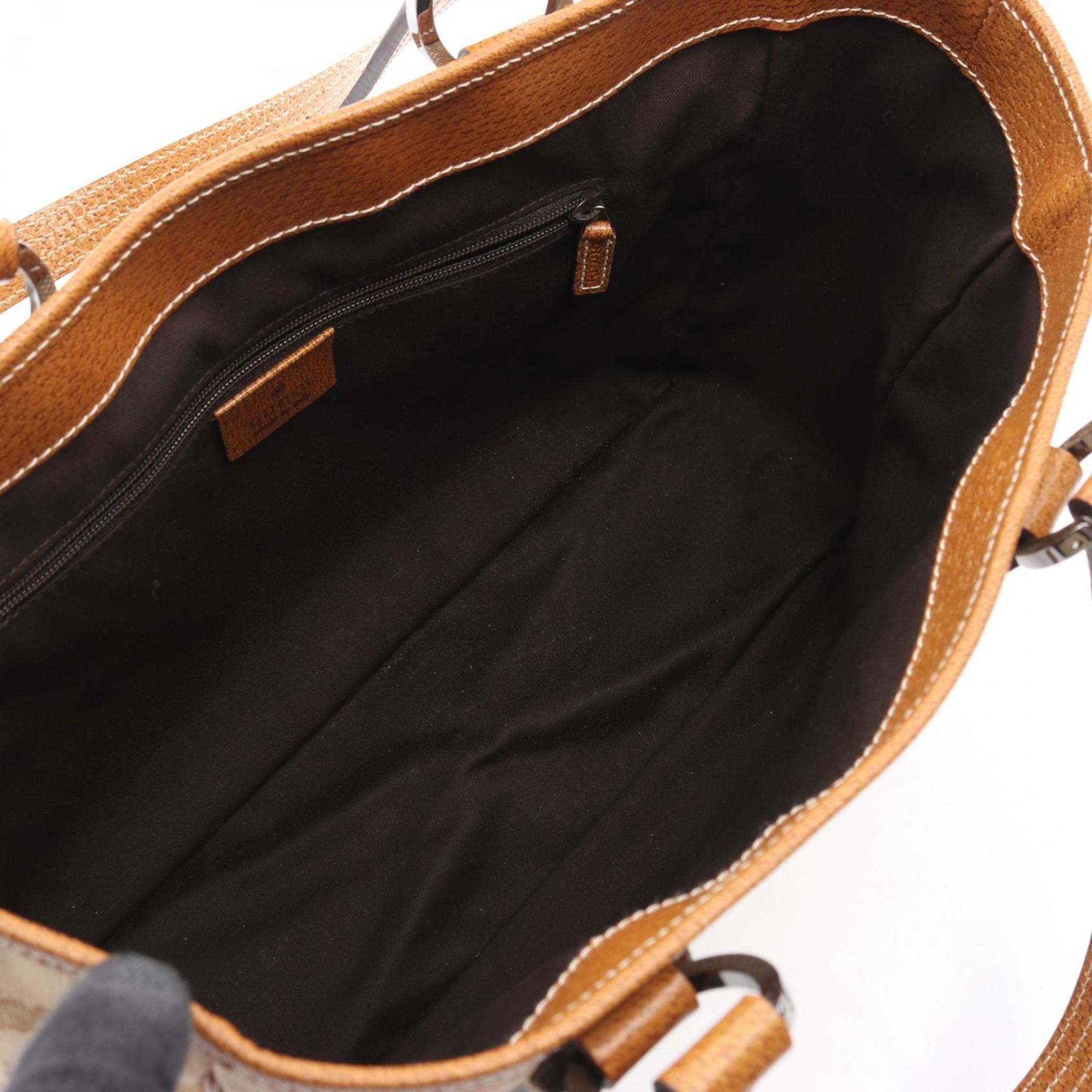 Gucci Beige Brown Canvas Leather Tote Bag (Pre-Owned)