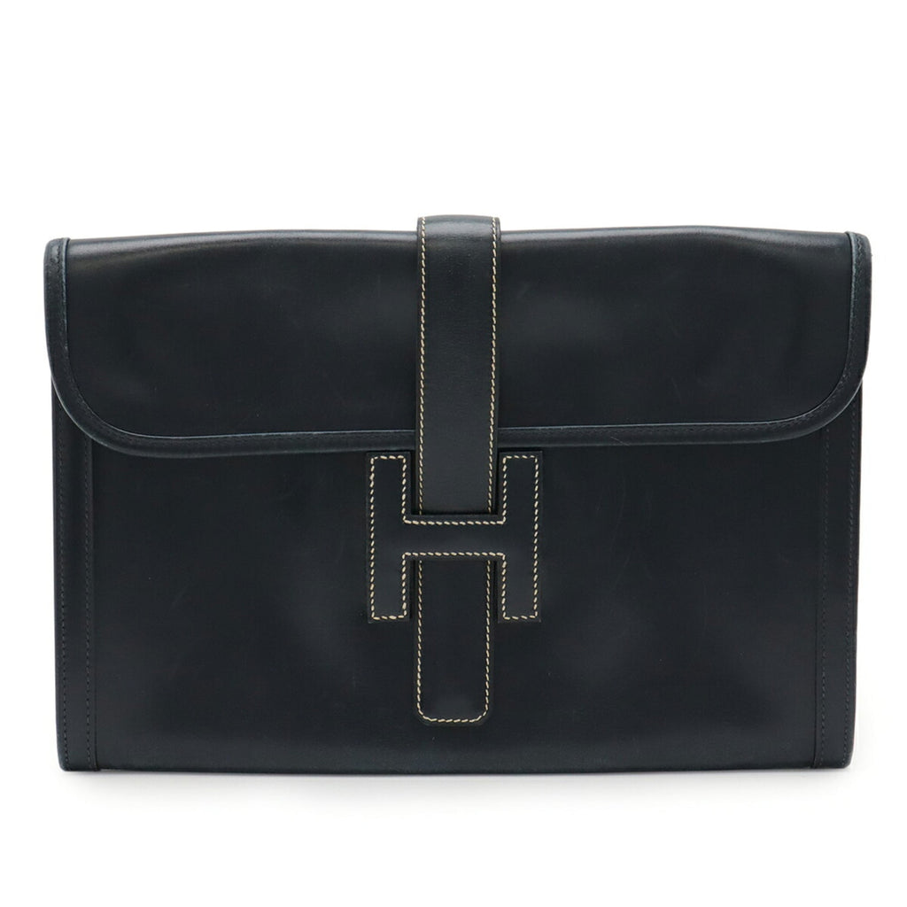 Hermes Dark Navy Navy Leather Clutch Bag (Pre-Owned)