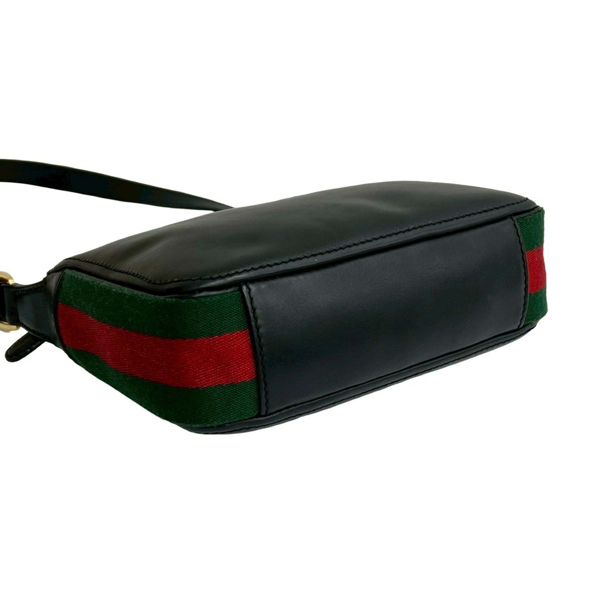 Gucci Black Green Red Color Leather Pochette Shoulder Bag (Pre-Owned)