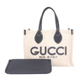 Gucci Beige Navy Canvas Leather Handbag (Pre-Owned)