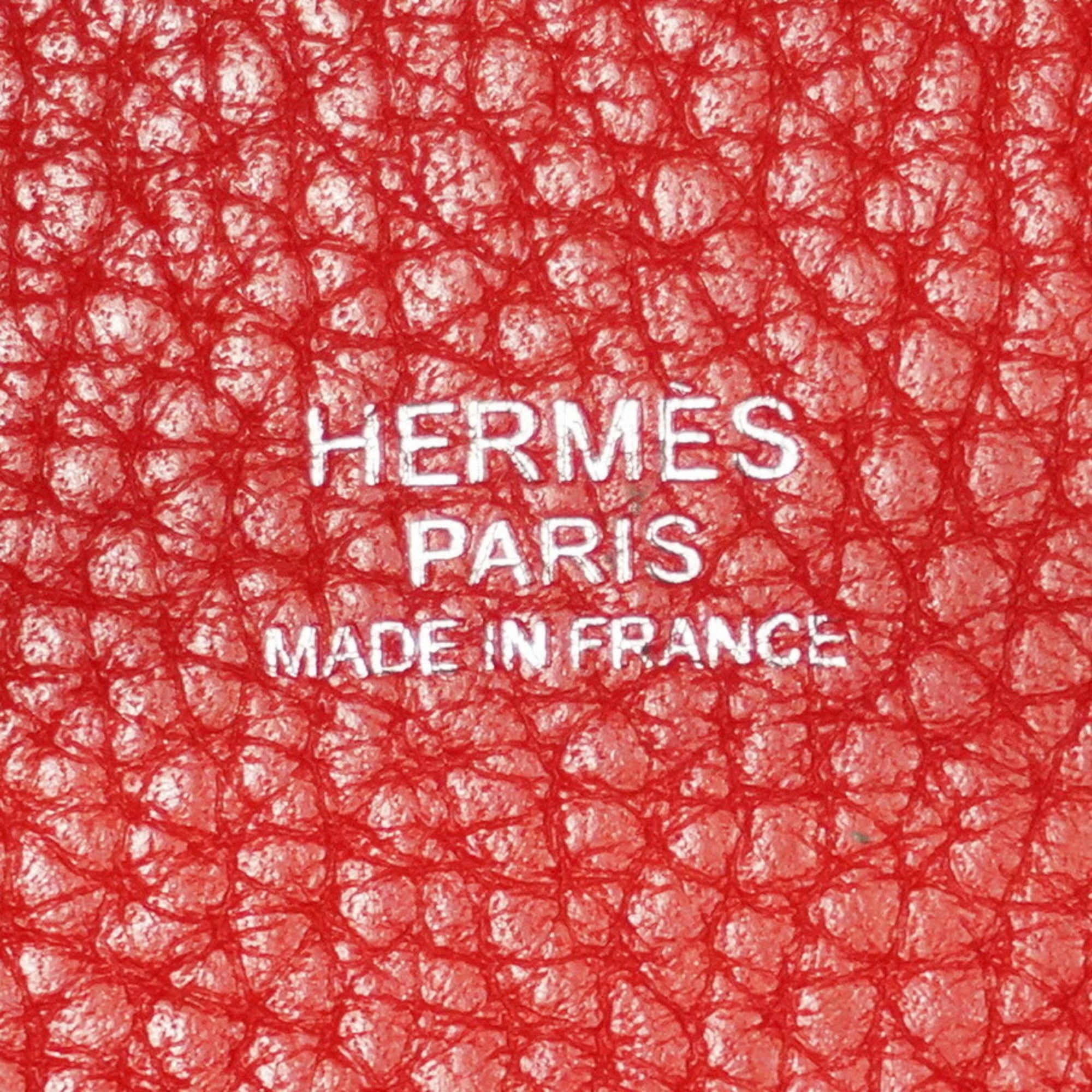Hermes Rouge Casaque Taurillon Clemence Leather Handbag (Pre-Owned)