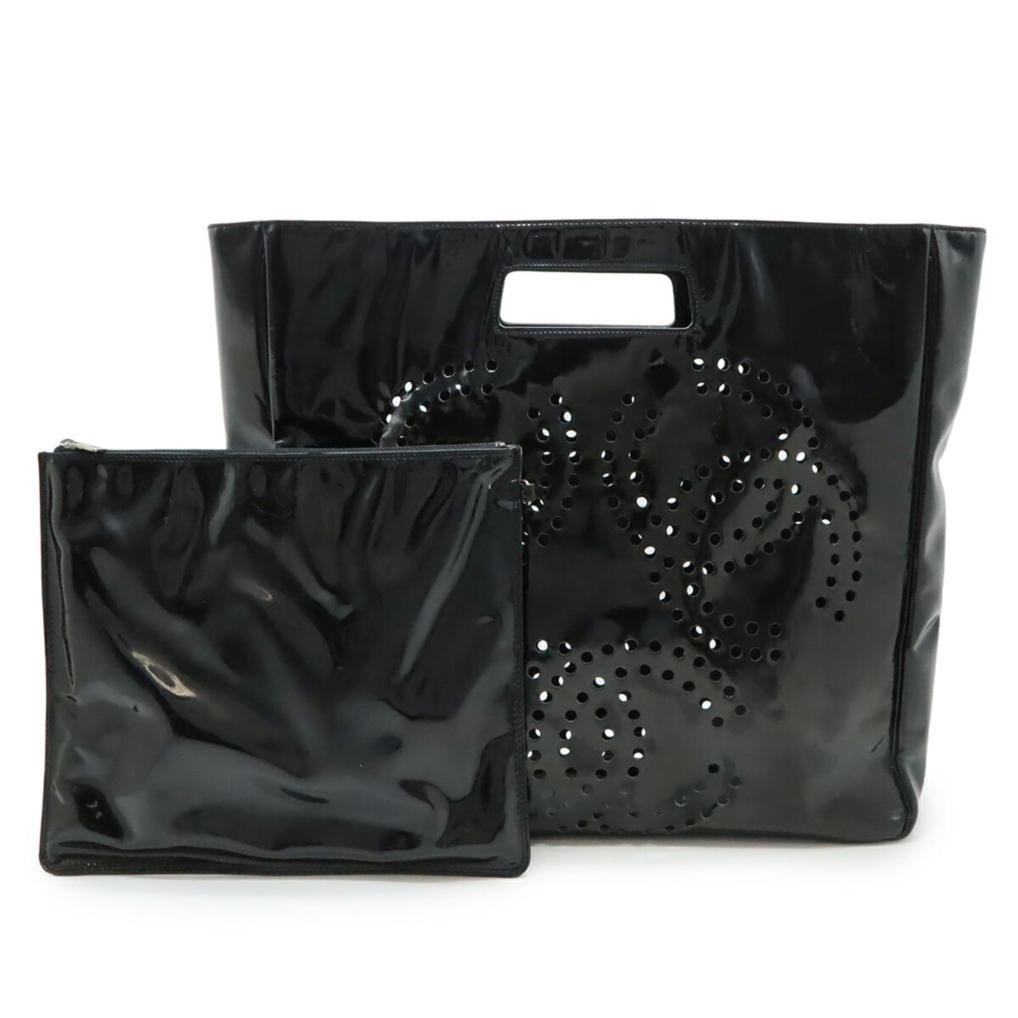 Chanel Black Leather Handbag Pouch Tote Bag (Pre-Owned)