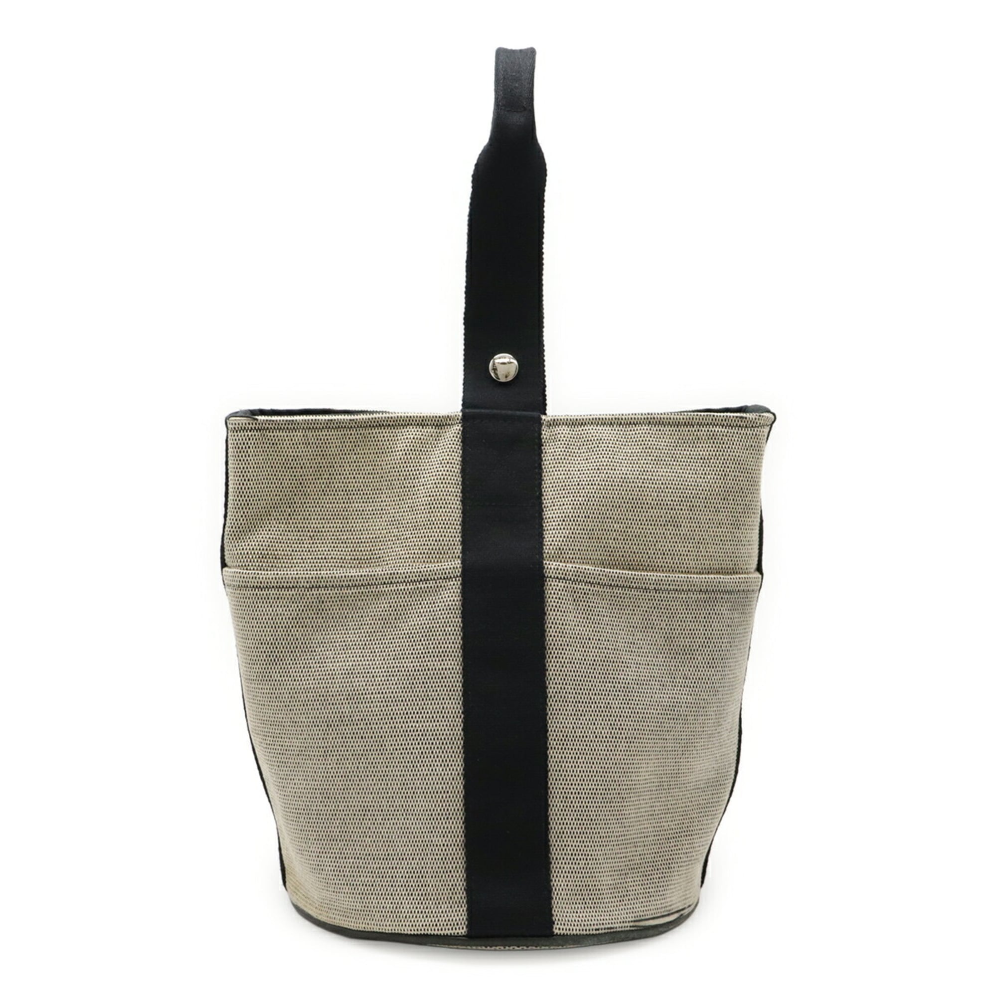 Hermes Saxon Beige Black Toile H Handbag (Pre-Owned)