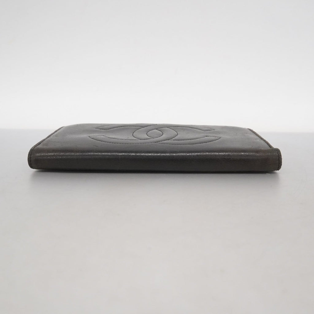 Chanel Black Leather Long Wallet (Bi-Fold) (Pre-Owned)