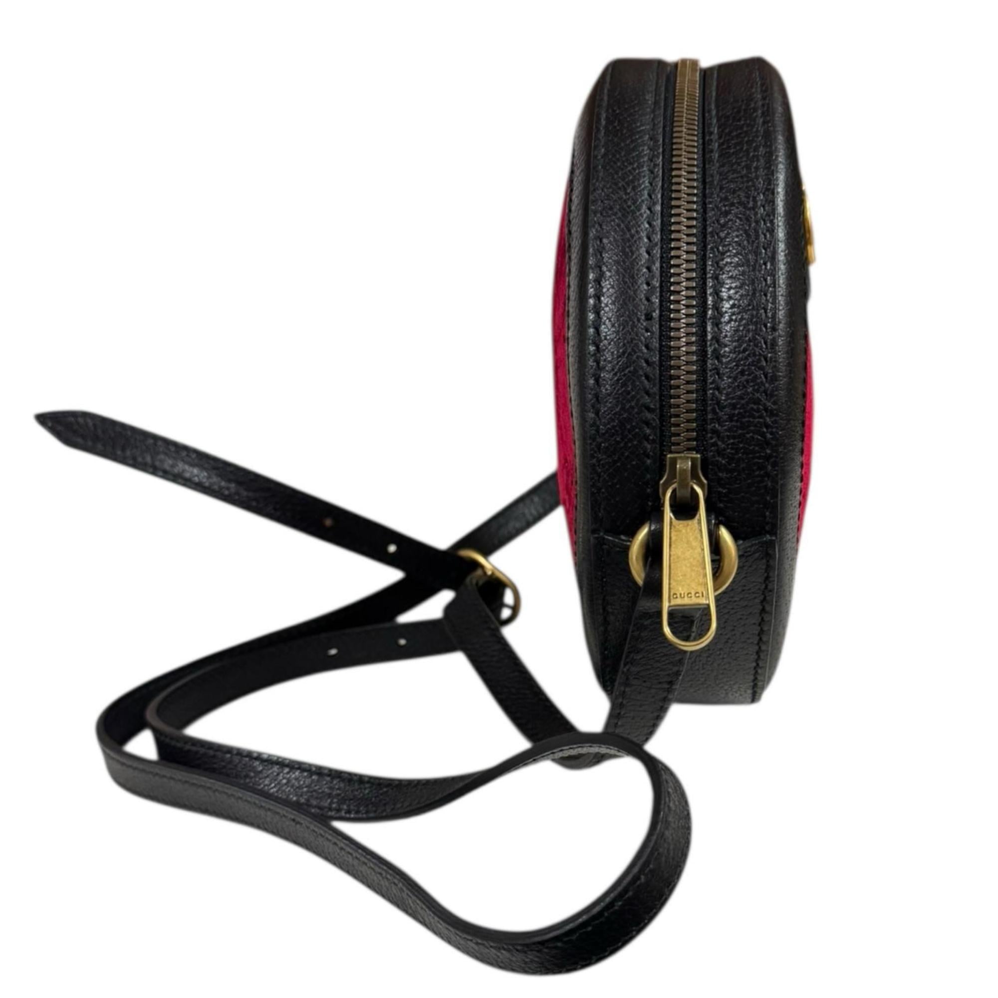 Gucci Black Red Color Velvet Leather Shoulder Bag (Pre-Owned)