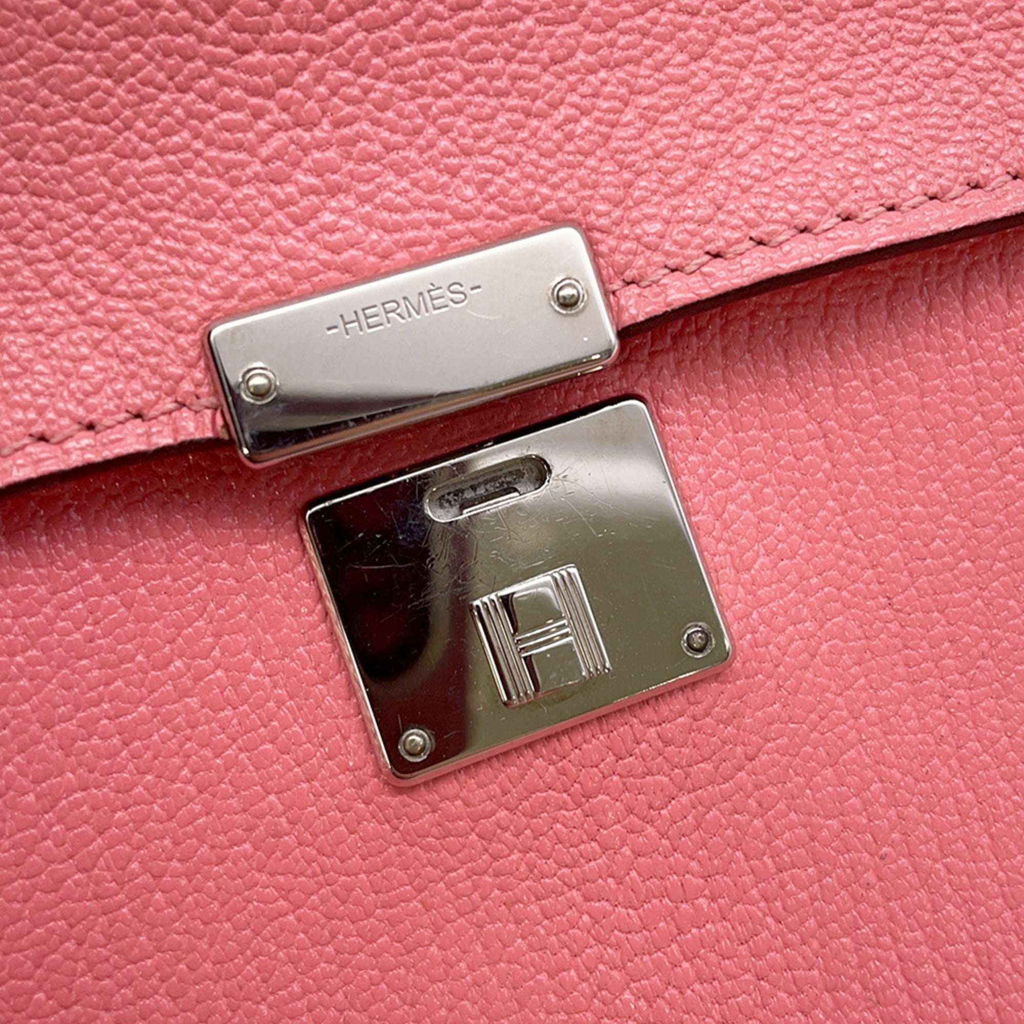 Hermes Rose Azalee Chevre Myzore Leather Chain/Shoulder Wallet (Pre-Owned)