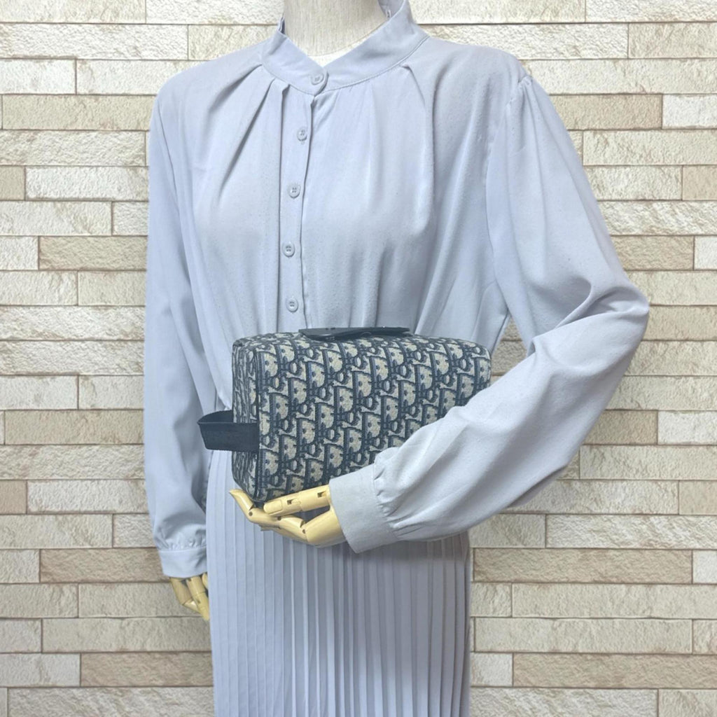 Christian Dior Beige Navy Jacquard Leather Handbag (Pre-Owned)