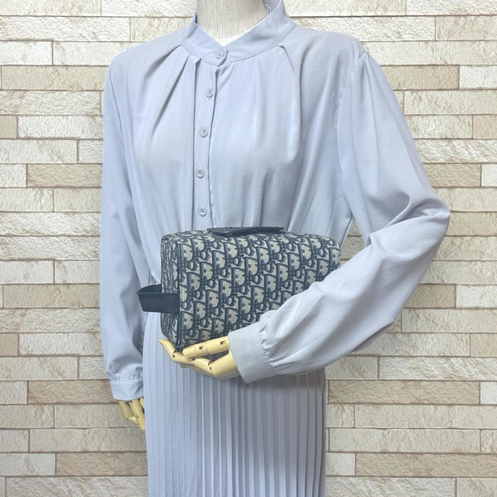 Christian Dior Beige Navy Jacquard Leather Handbag (Pre-Owned)