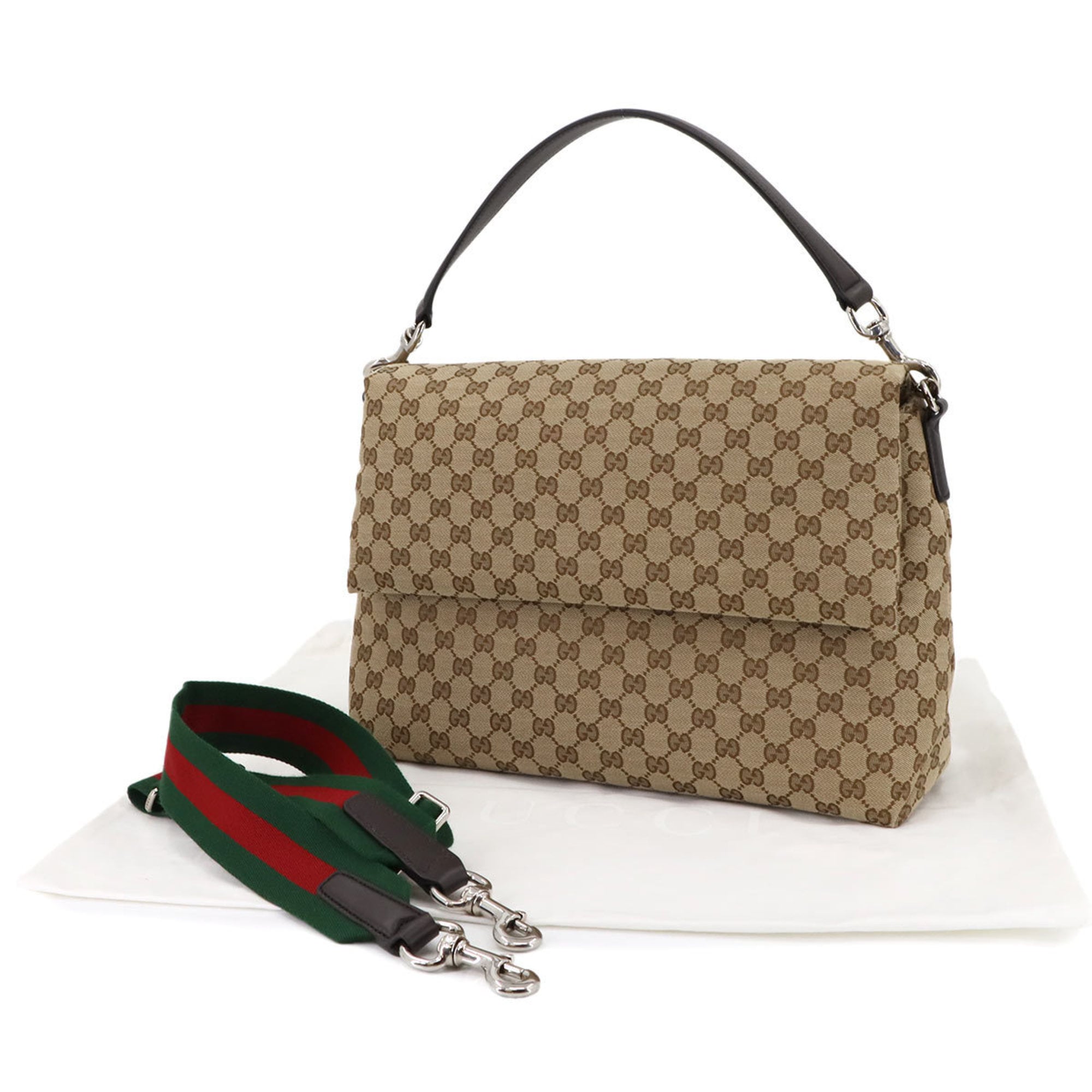 Gucci Beige Brown Gg Canvas Leather Shoulder Bag (Pre-Owned)