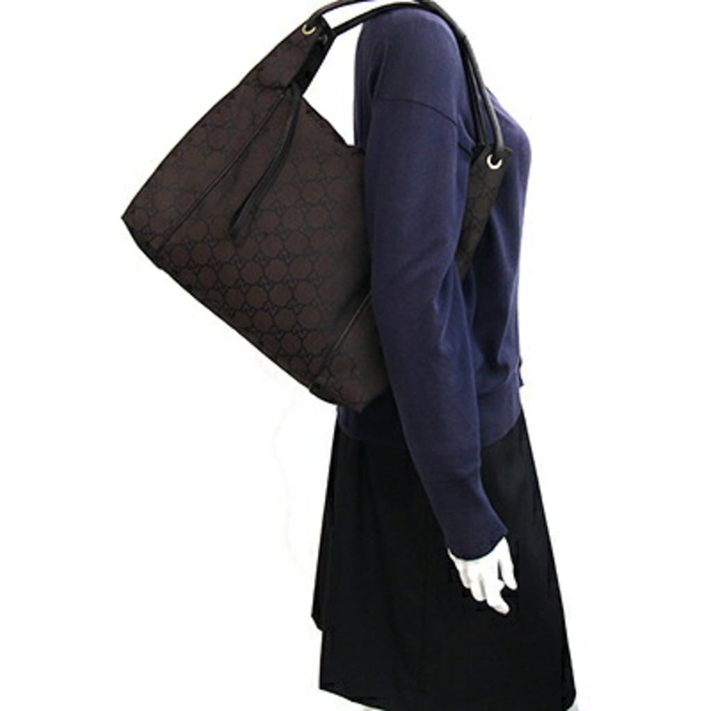 Gucci Dark Brown Nylon Leather Shoulder Bag (Pre-Owned)