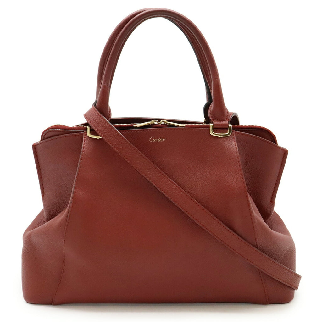 Cartier Bordeaux Leather Handbag Shoulder Bag Tote Bag (Pre-Owned)