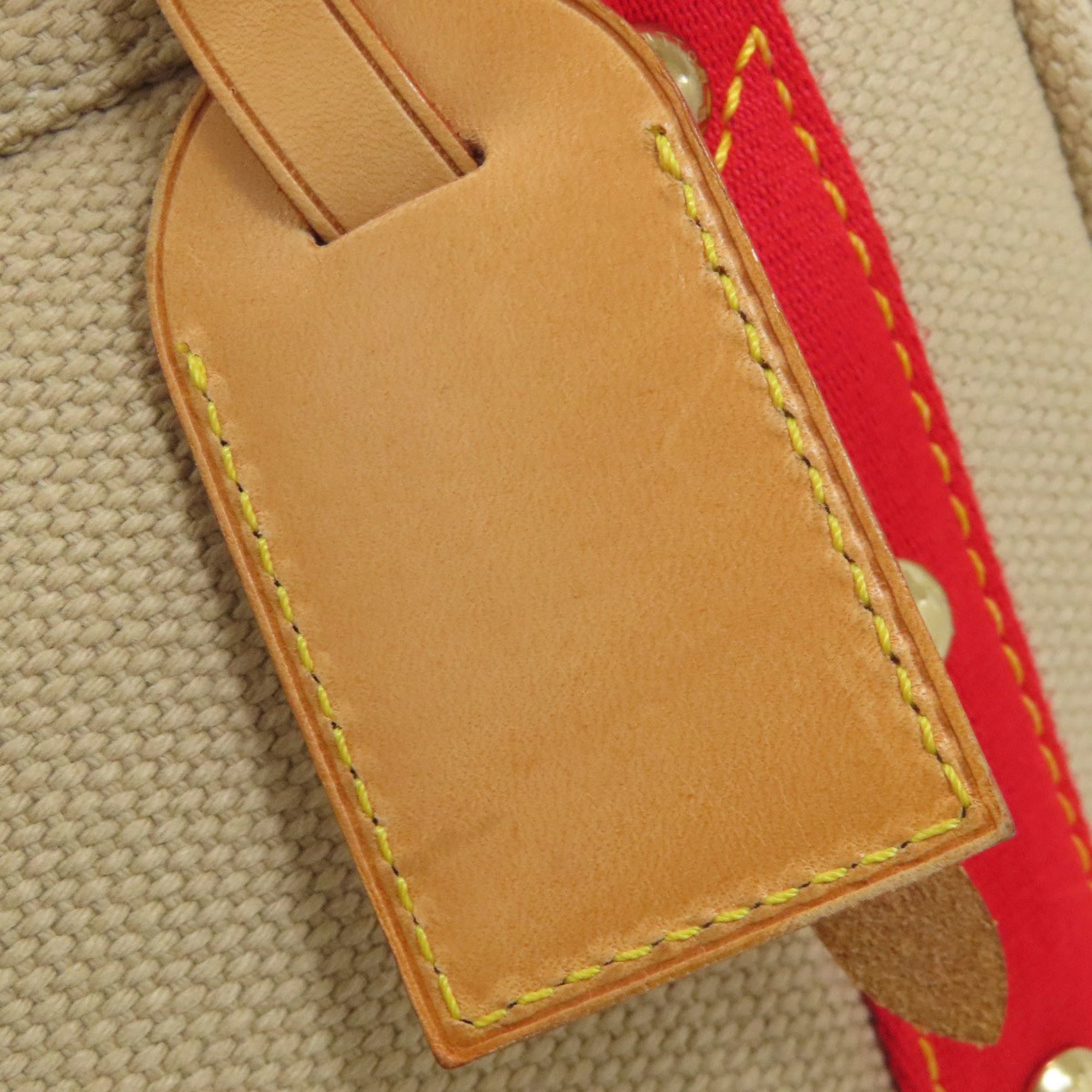 Louis Vuitton Beige Red Color Canvas Handbag (Pre-Owned)