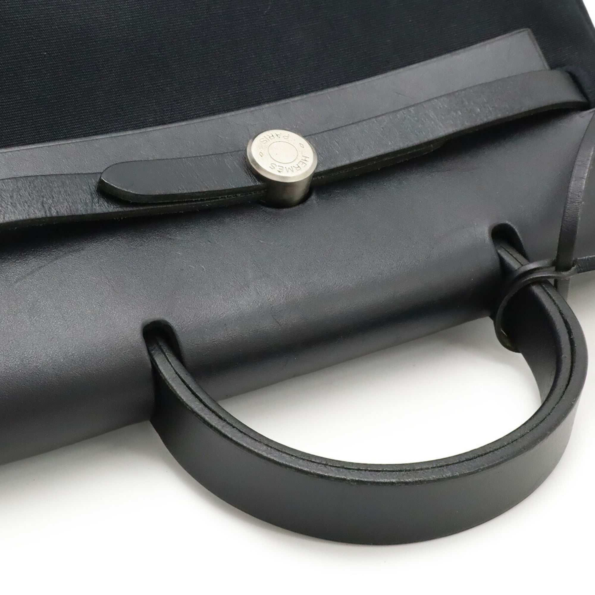 Hermes Black Toile Officier Leather Backpack Handbag (Pre-Owned)