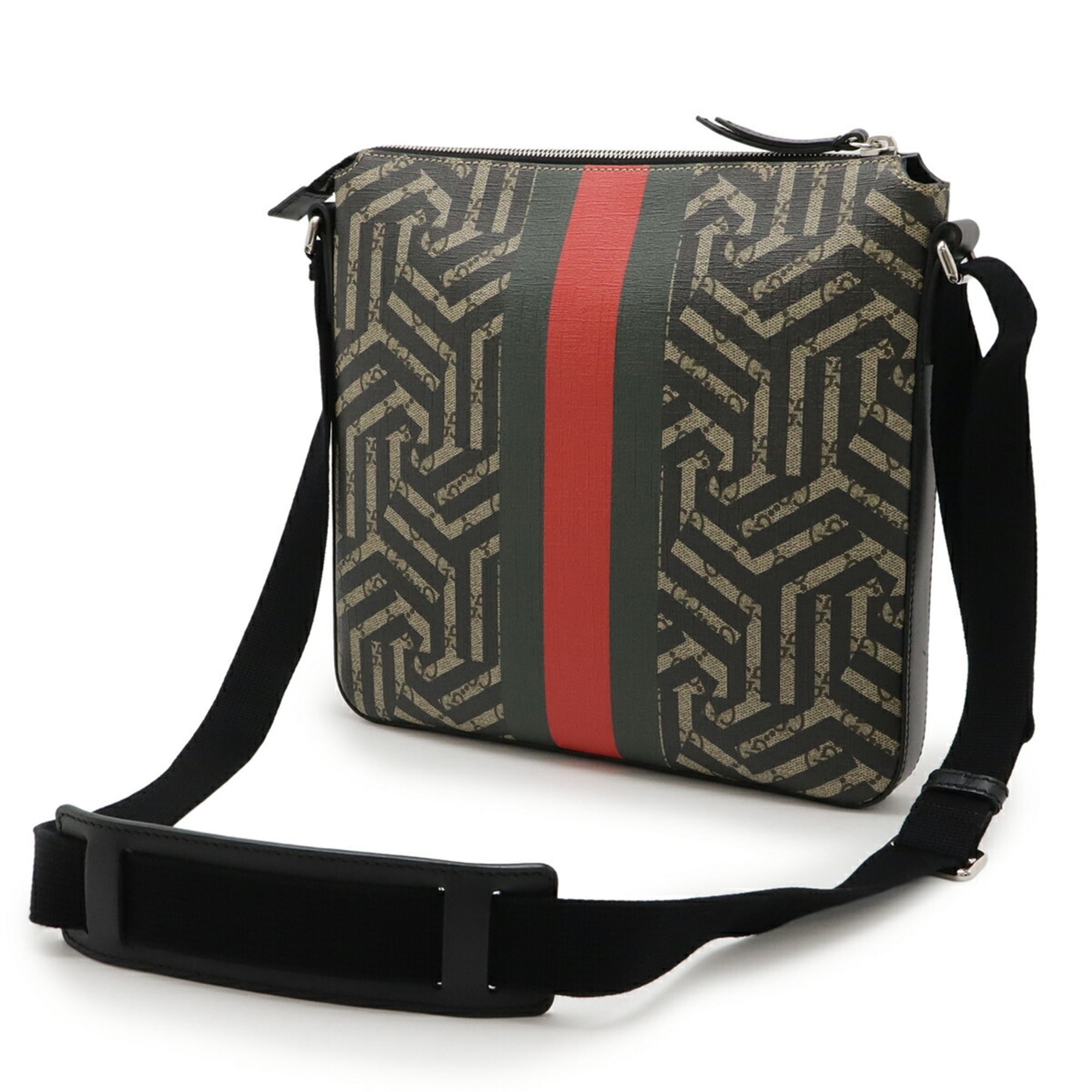 Gucci Beige Black Green Red Color Gg Supreme Leather Shoulder Bag (Pre-Owned)