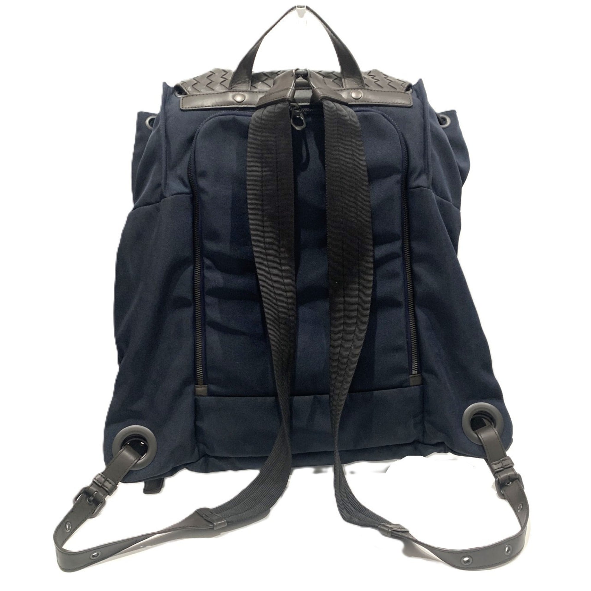 Bottega Veneta Intrecciato Brown Navy Nylon Leather Backpack (Pre-Owned)