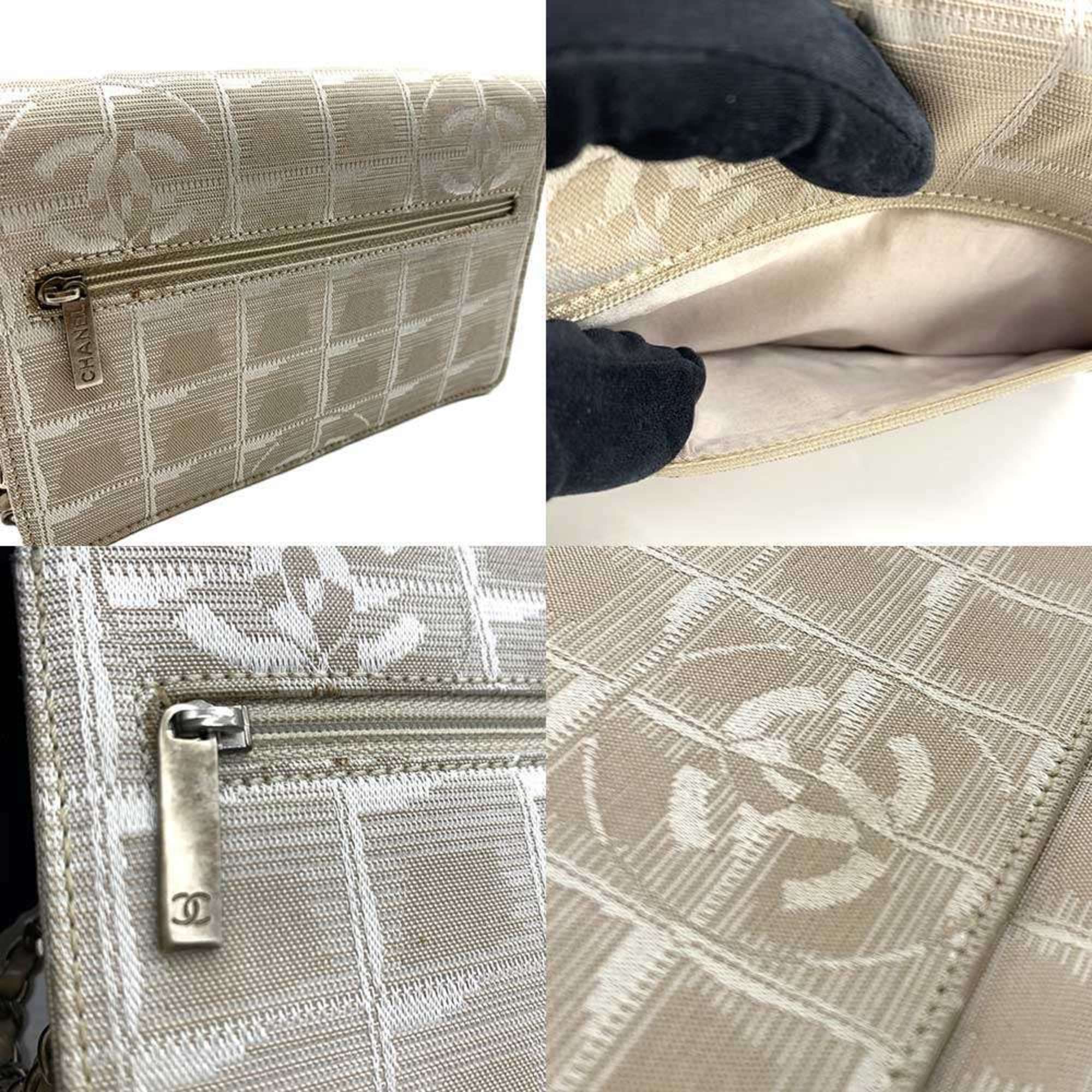Chanel New Travel Line Beige Nylon Chain/Shoulder Wallet (Pre-Owned)