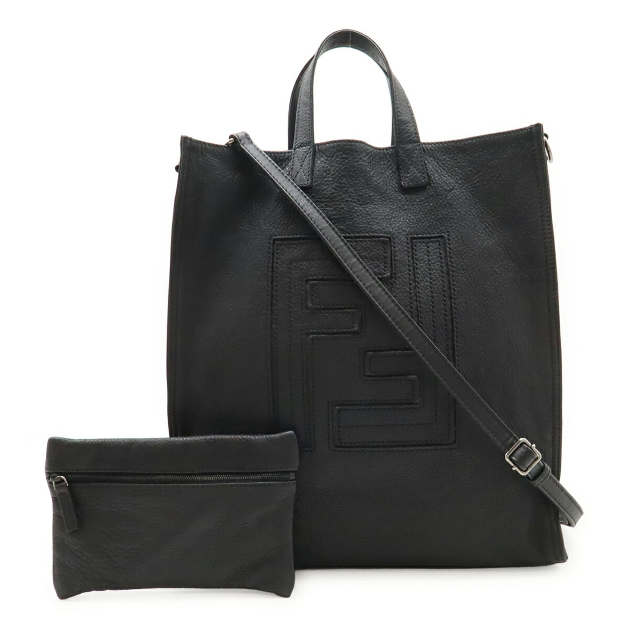 Fendi Black Leather Pouch Shoulder Bag Tote Bag (Pre-Owned)