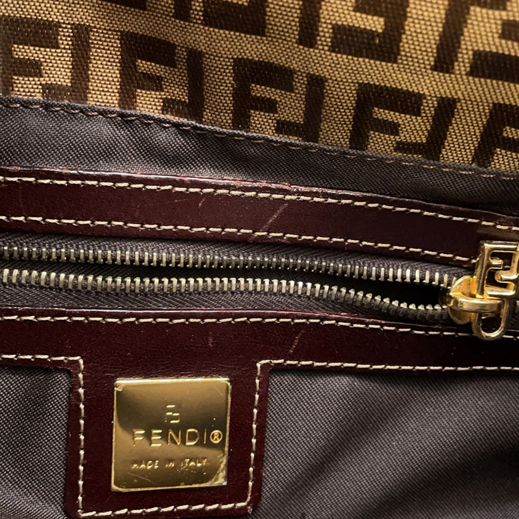 Fendi Zucchino Brown Patent Leather Handbag (Pre-Owned)