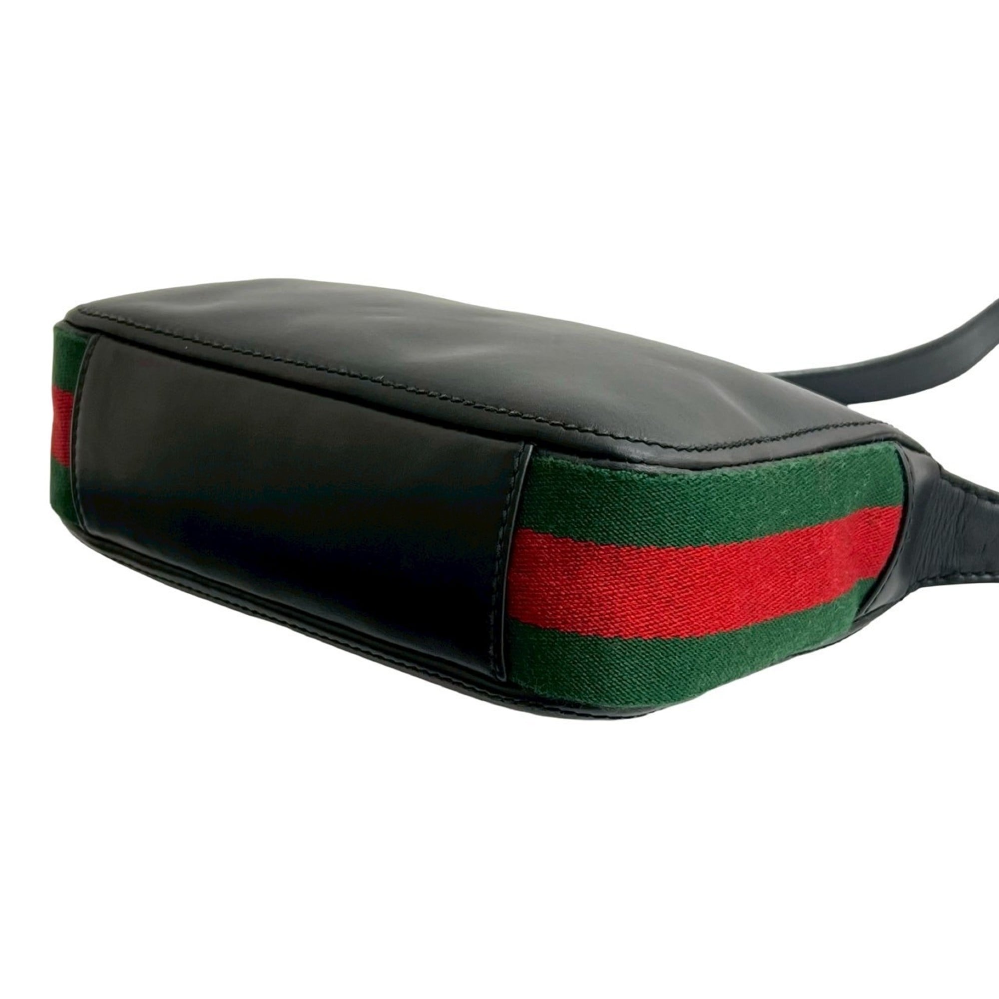 Gucci Black Green Red Color Leather Pochette Shoulder Bag (Pre-Owned)