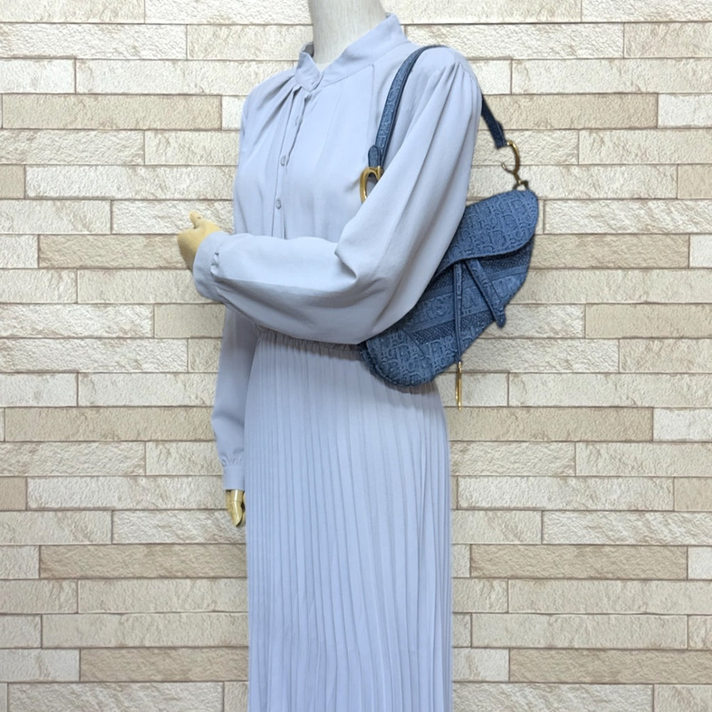 Christian Dior Blue Denim Saddle Bag Shoulder Bag (Pre-Owned)